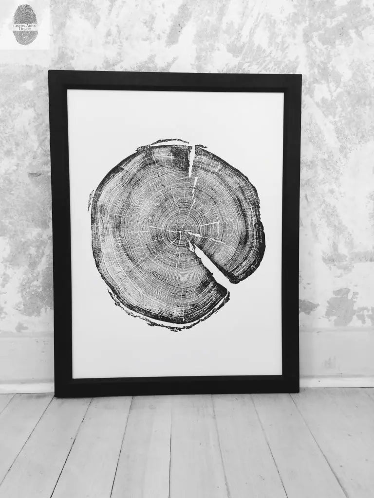 Uinta Mountains Utah Pine 18x24 hand-printed woodcut print showing detailed tree rings and mountain-inspired textures.
