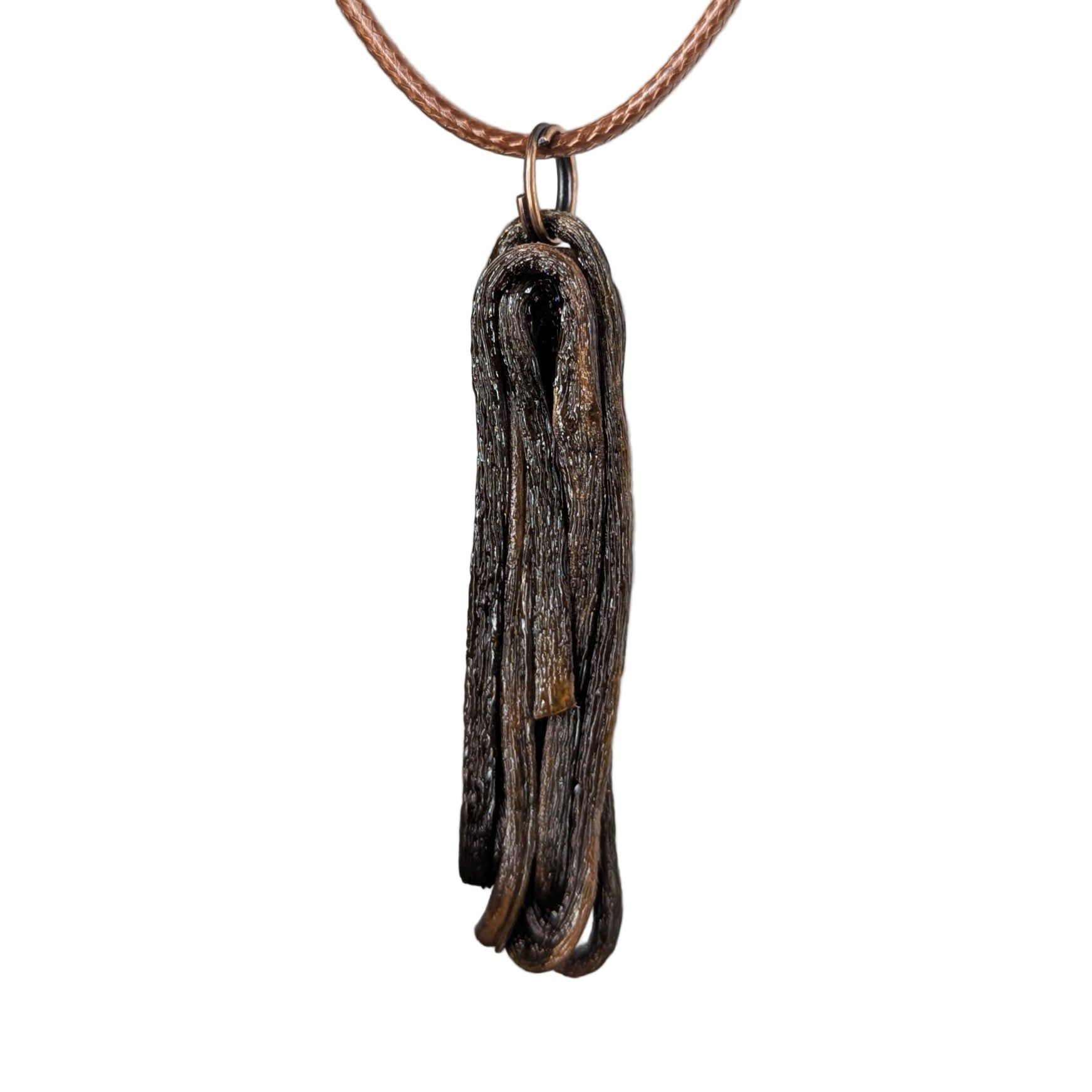 Ulvaxa pendant necklace by Versiliy showing organic, hand-shaped pendant on natural leather cord
