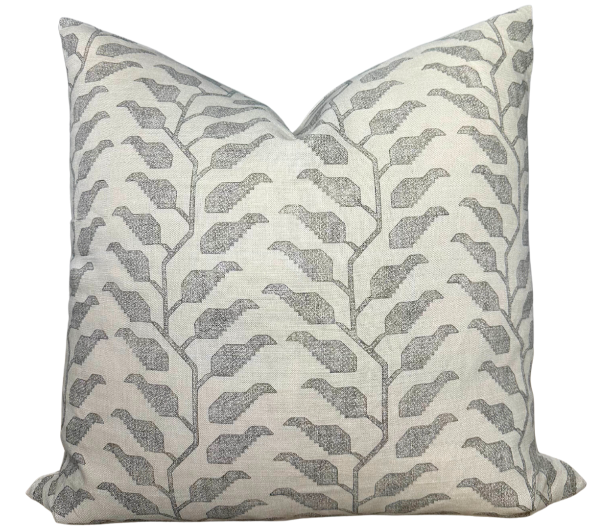 Folio Pillow Cover in Graphite showing front printed fabric and ivory linen back