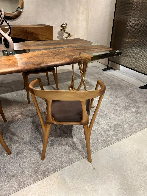 Luxury premium solid walnut chair in Italian style with natural wood finish
