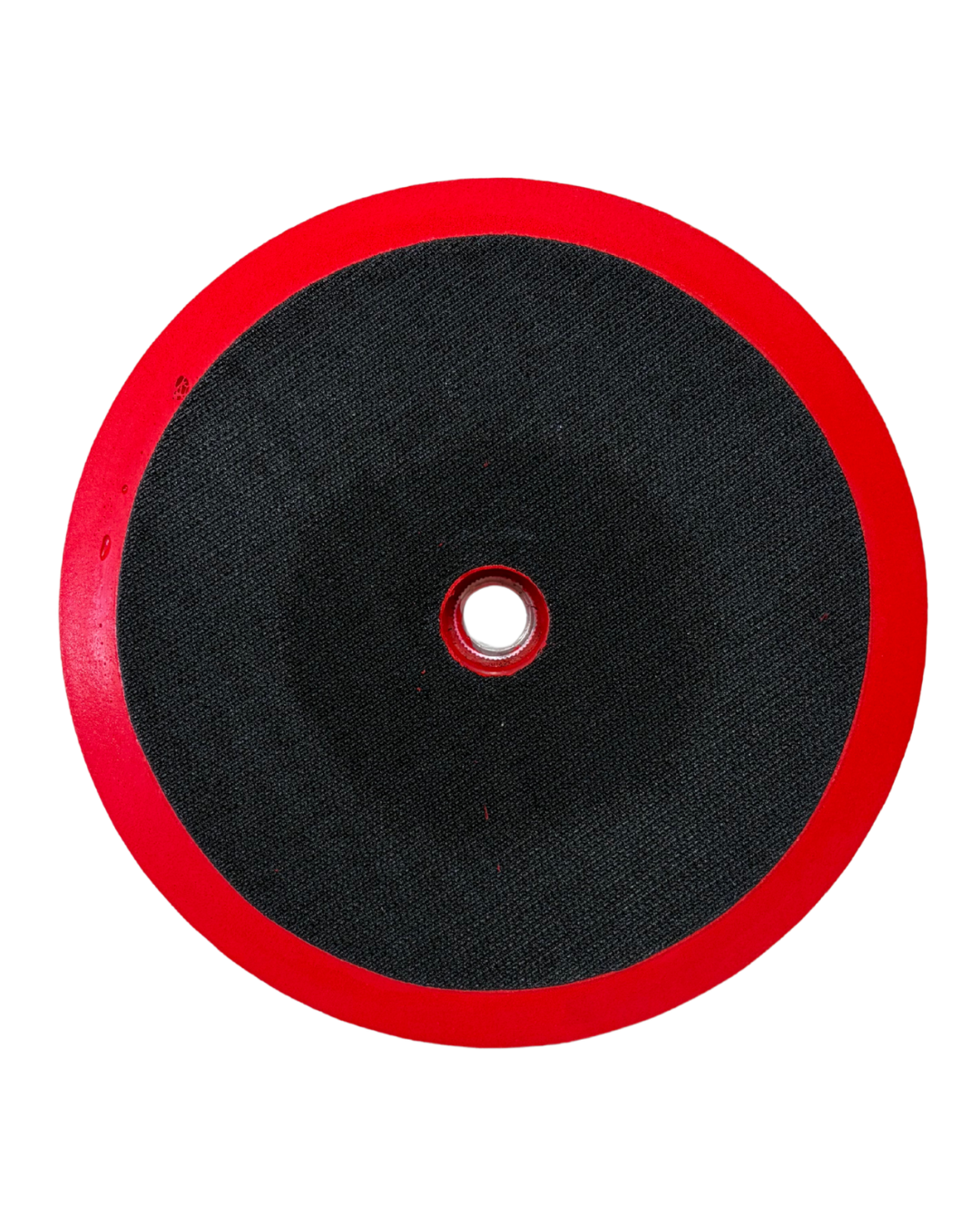 Front and back views of Velcro Hook and Loop Backing Plate showing spindle and hooks