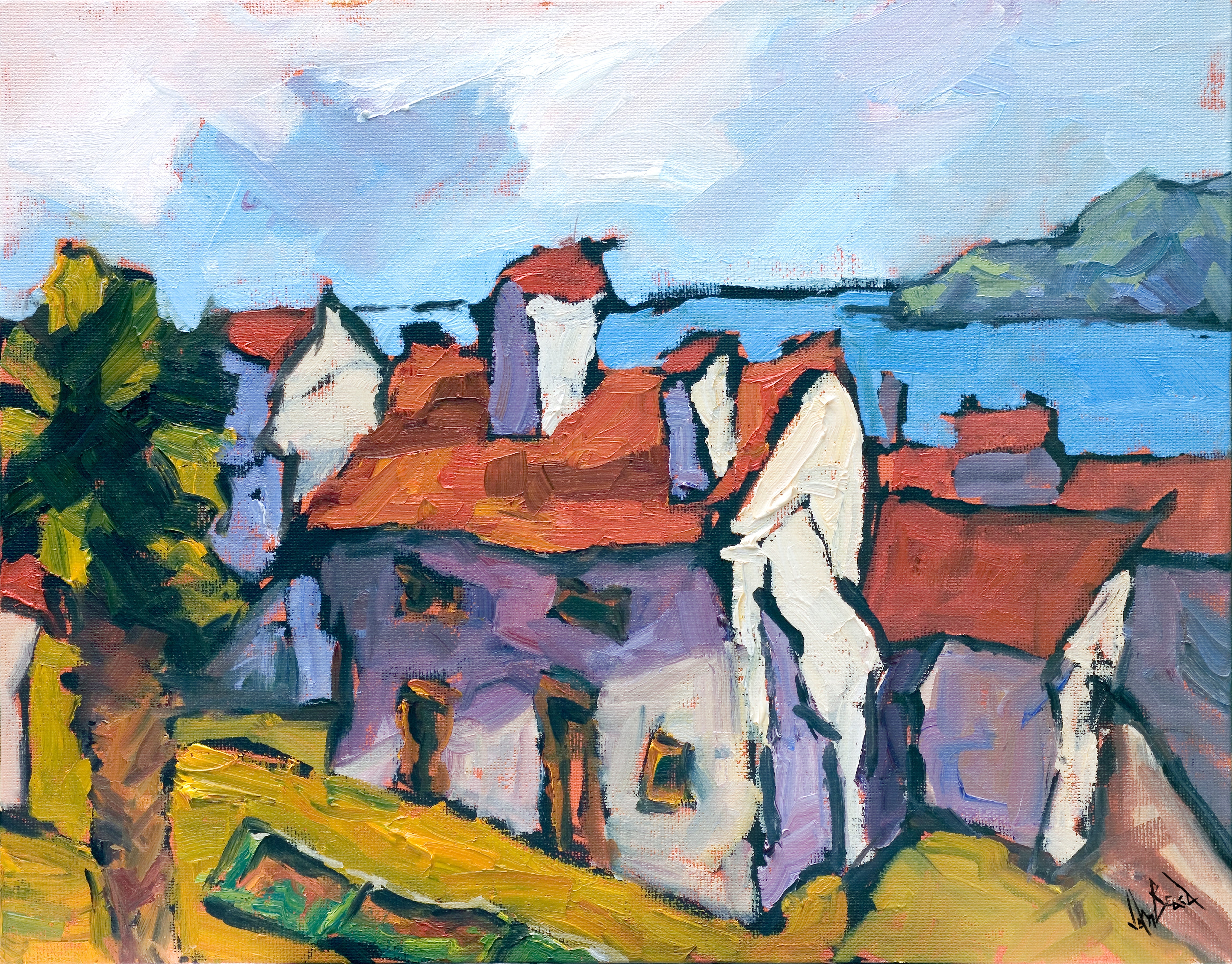 Villa by the Sea Artist Enhanced Canvas Print by John Beard Collection - main product image for Resin Society