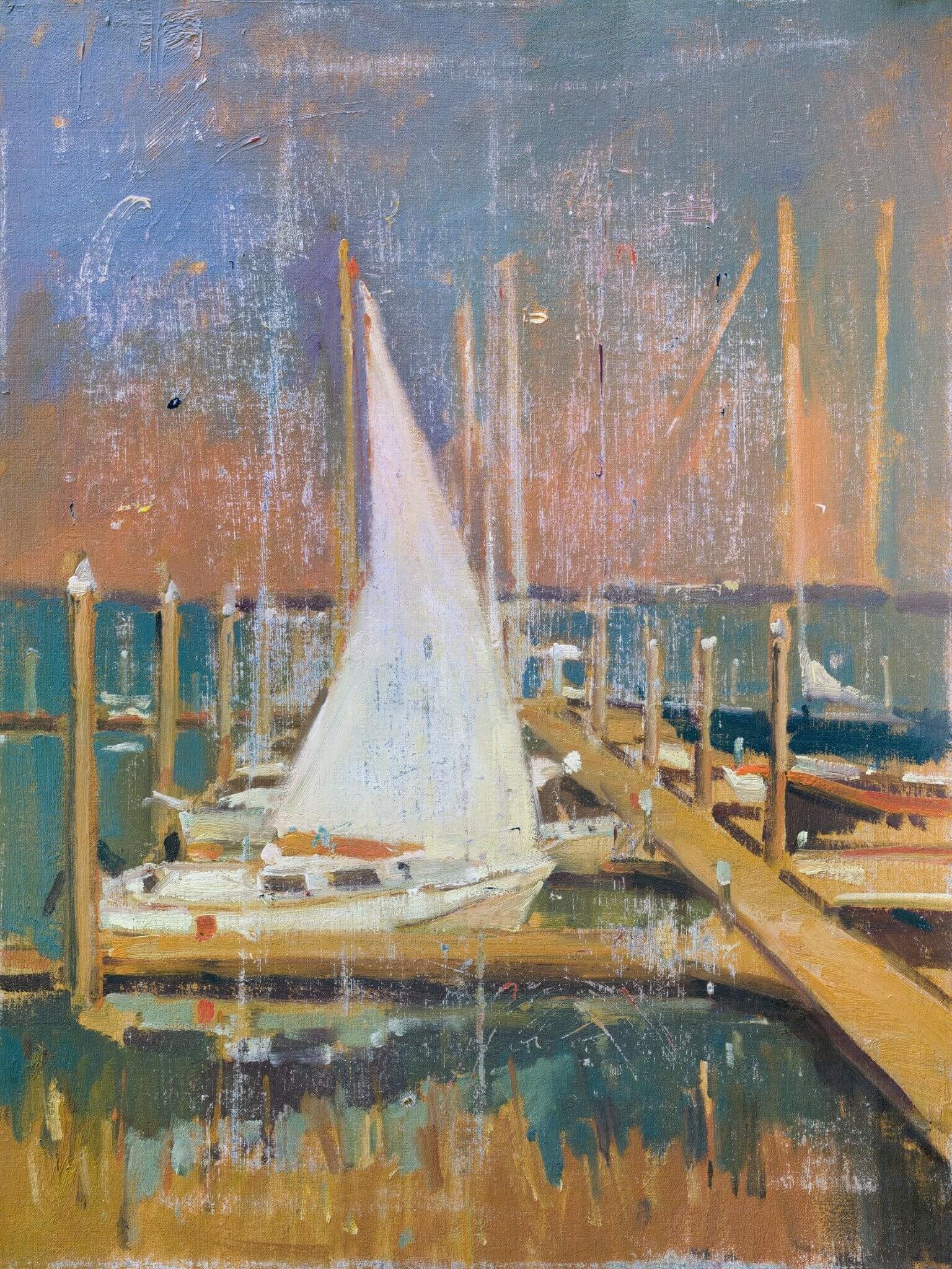 Vintage Harbor Artist Enhanced Canvas Print by John Beard Collection - main product image for Resin Society
