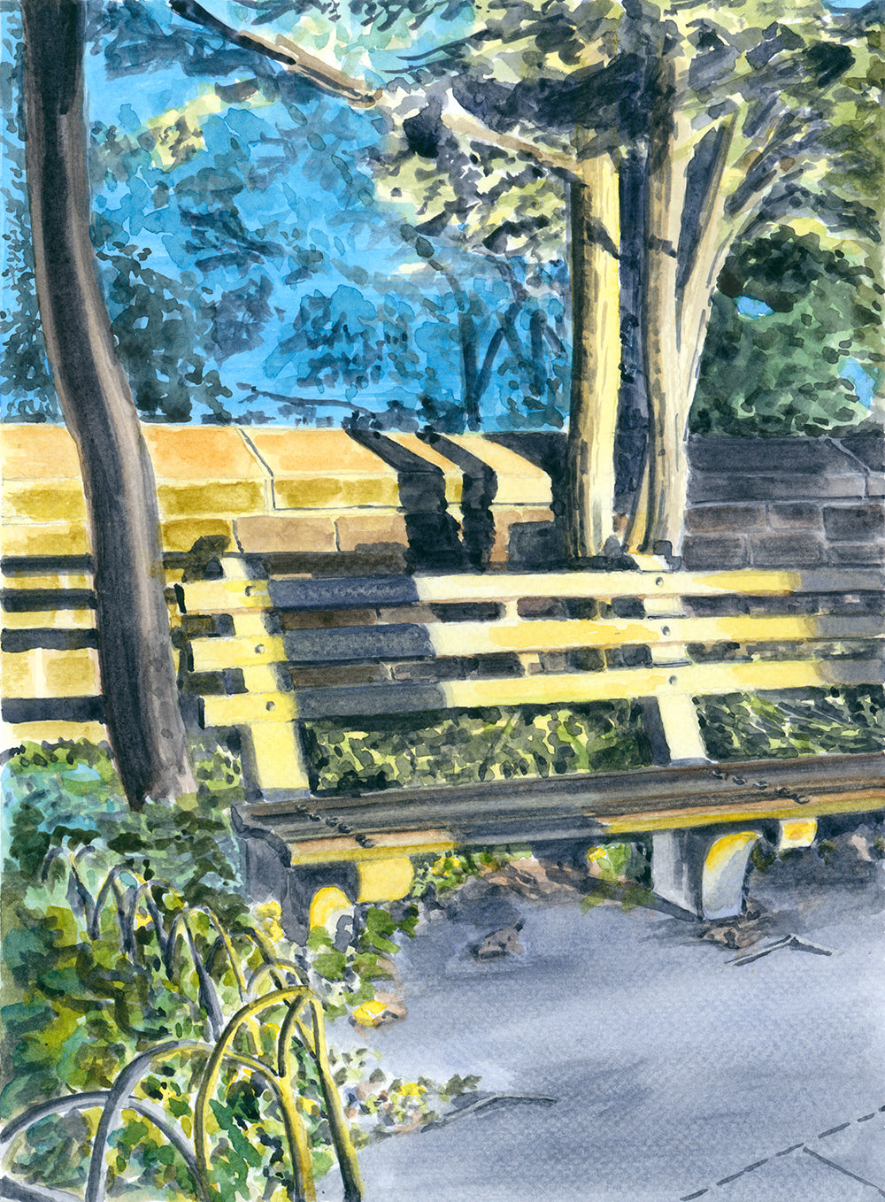 Memories of Gold, Golden Hour, Park Bench, Fort Tryon Park, NYC by Art By Francis - main product image for Resin Society