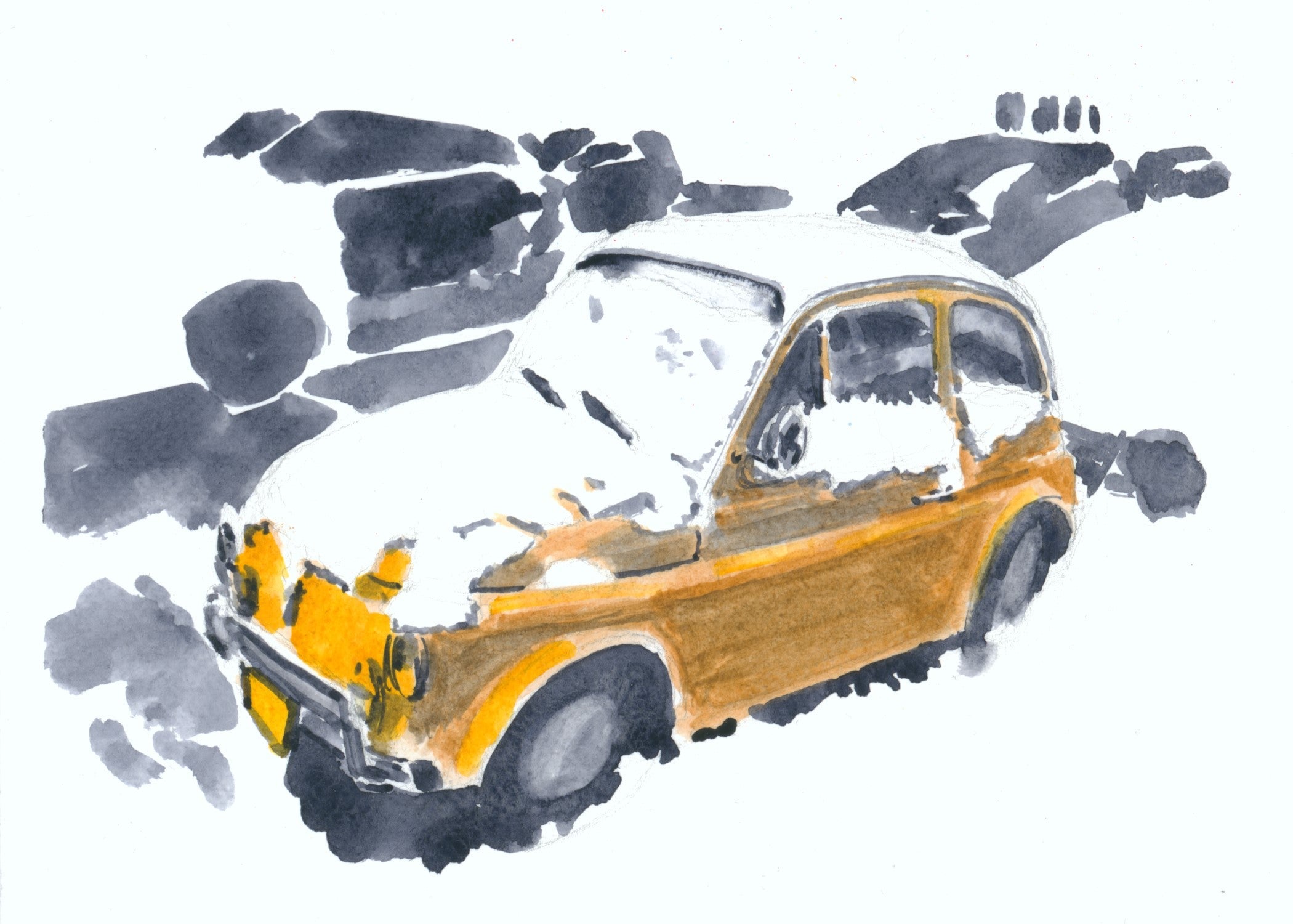 Fiat 500 in the Snow, NYC, watercolor painting by Art By Francis - product image 4 for Resin Society