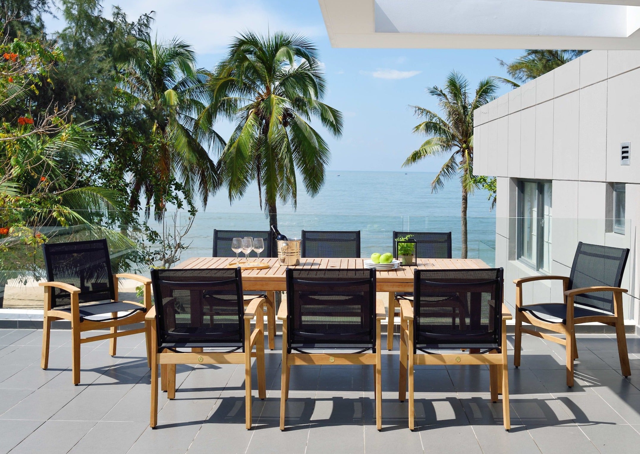 Rinjani Rectangular Teak Table and Fortuna Armchair Dining Set by LifestyleGarden US - main product image for Resin Society