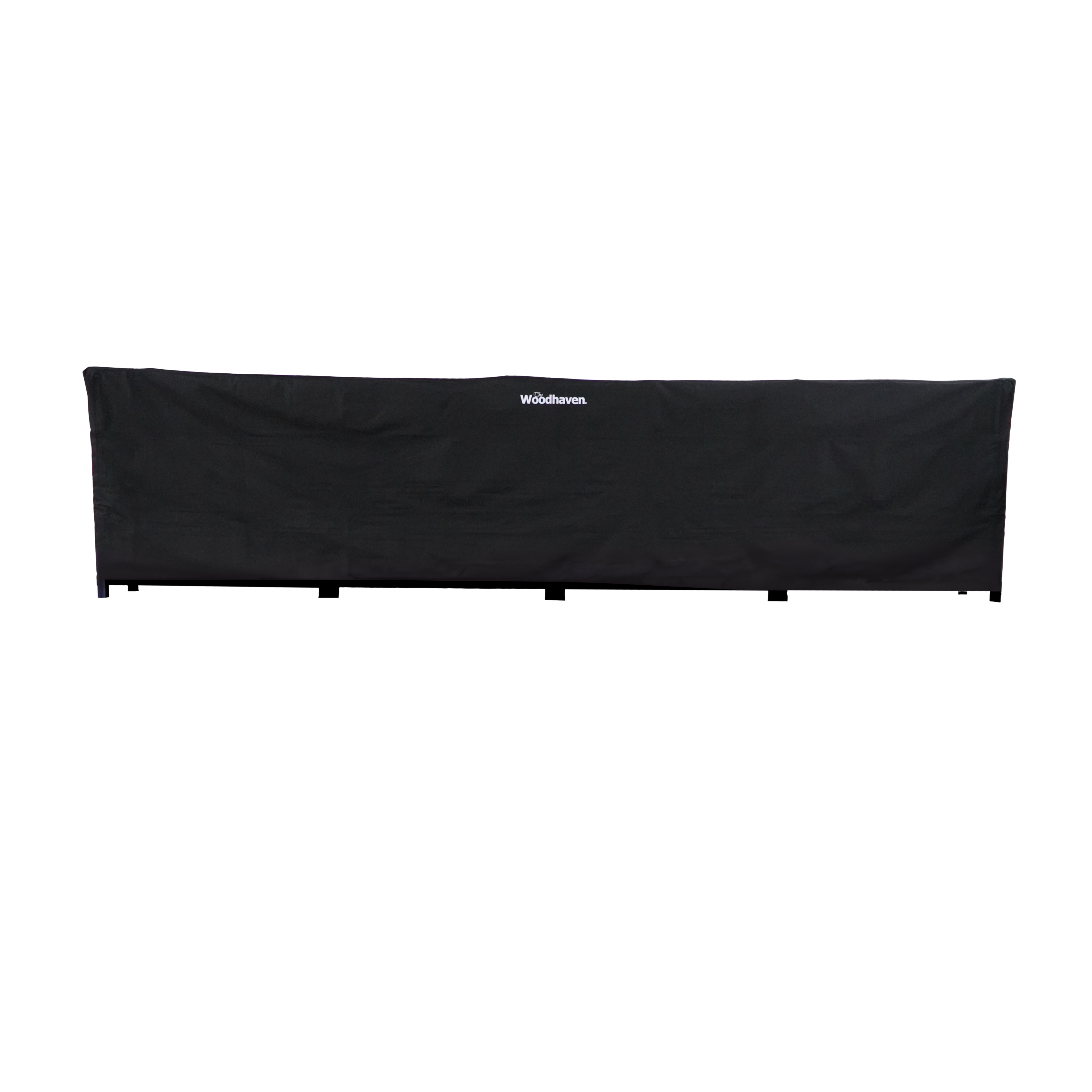Woodhaven Full Firewood Rack Cover on firewood rack in outdoor setting