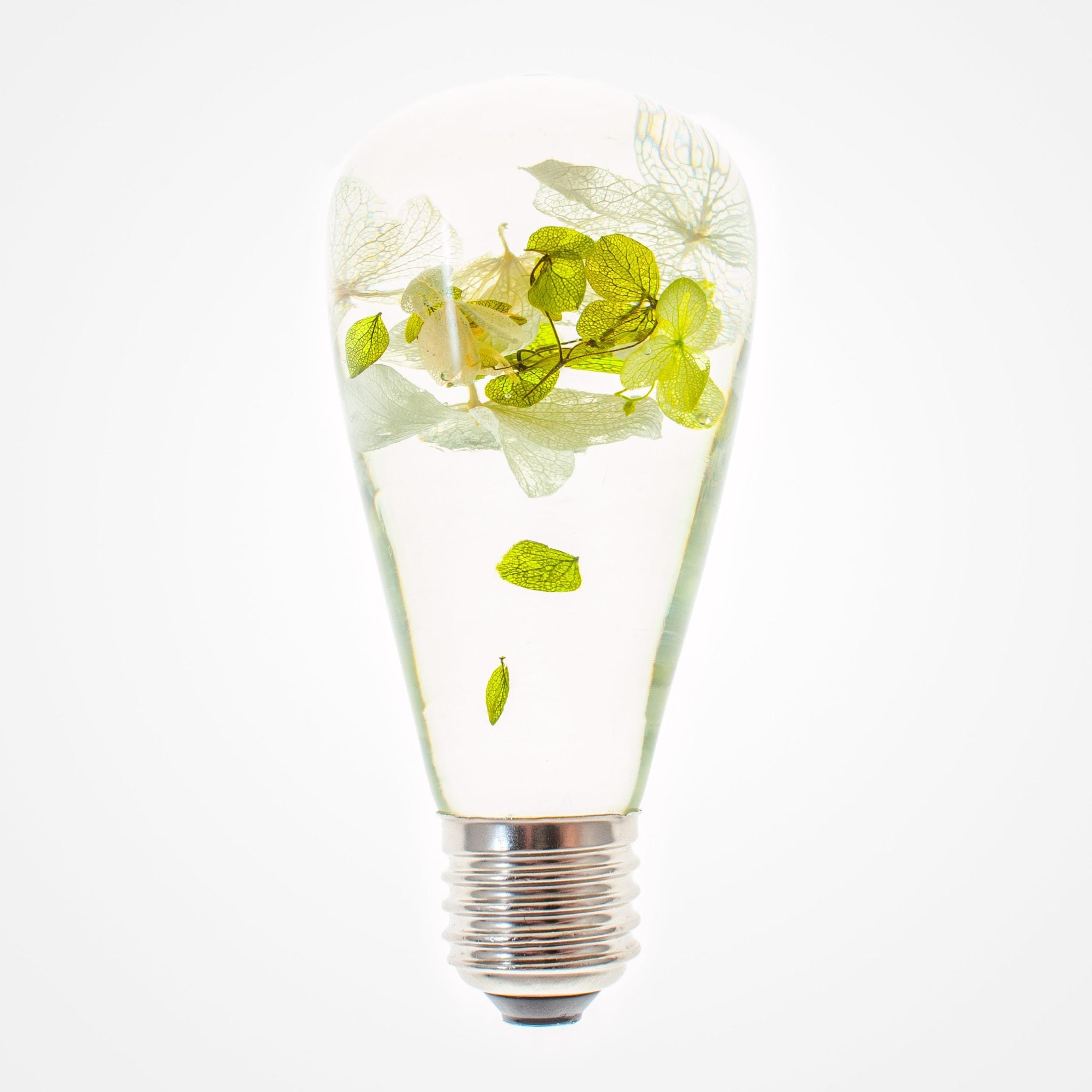Handcrafted White Hydrangea Table Lamp with resin flower and wooden base