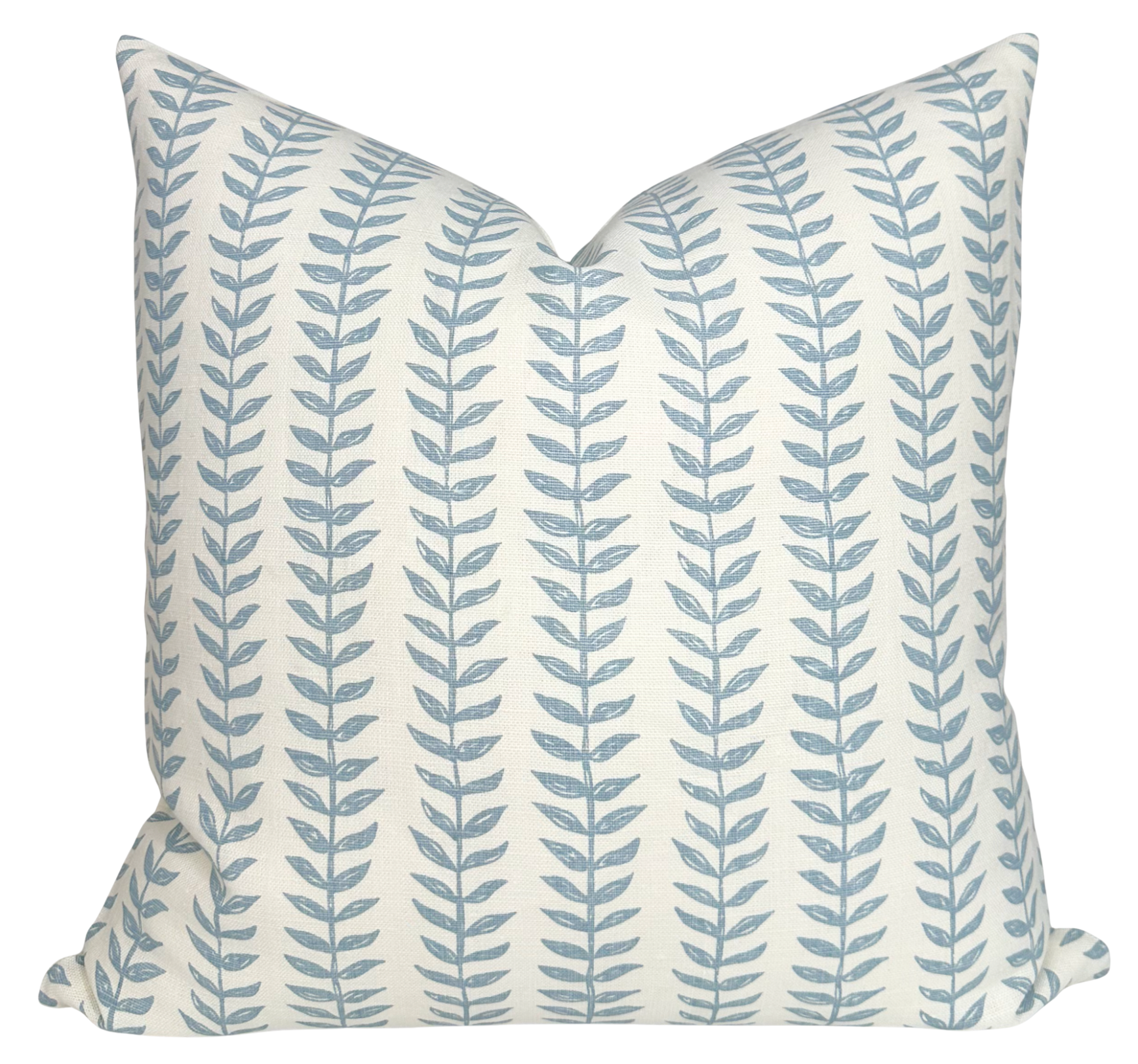 Blue Willow Floral Linen Pillow Cover with ivory linen back and various welt options
