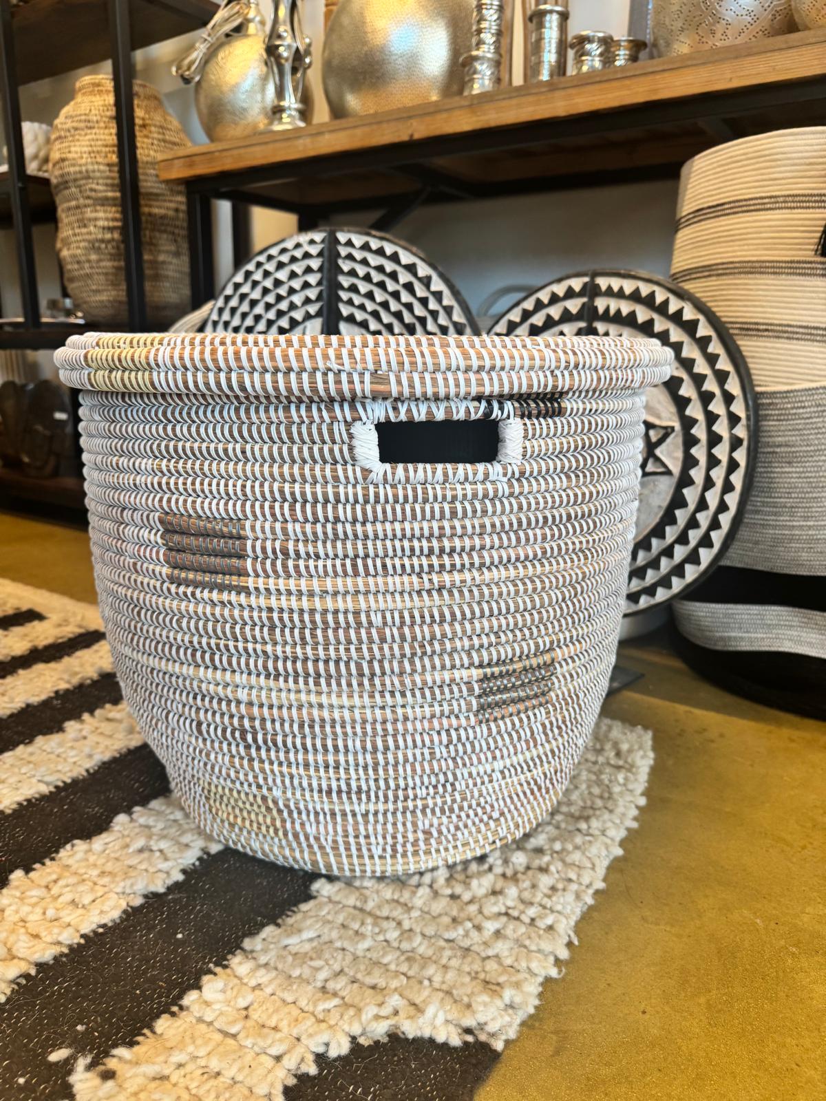 Minimalist White Round Basket with Gray Squares by Mbare Ltd - product image 4 for Resin Society