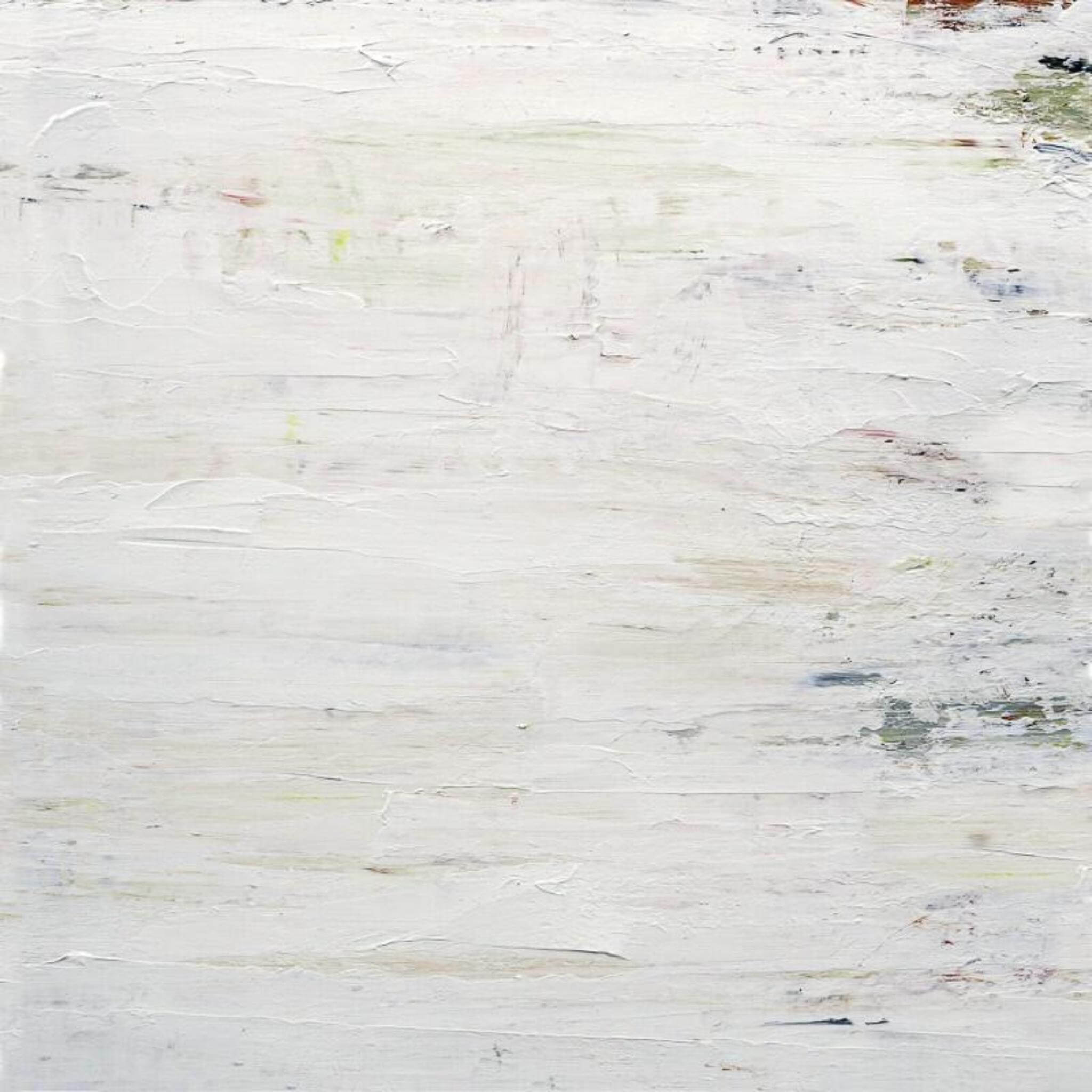 Abstract canvas art in cream, beige, and gray tones titled Whipped Cream II by John Beard, set in a modern interior.