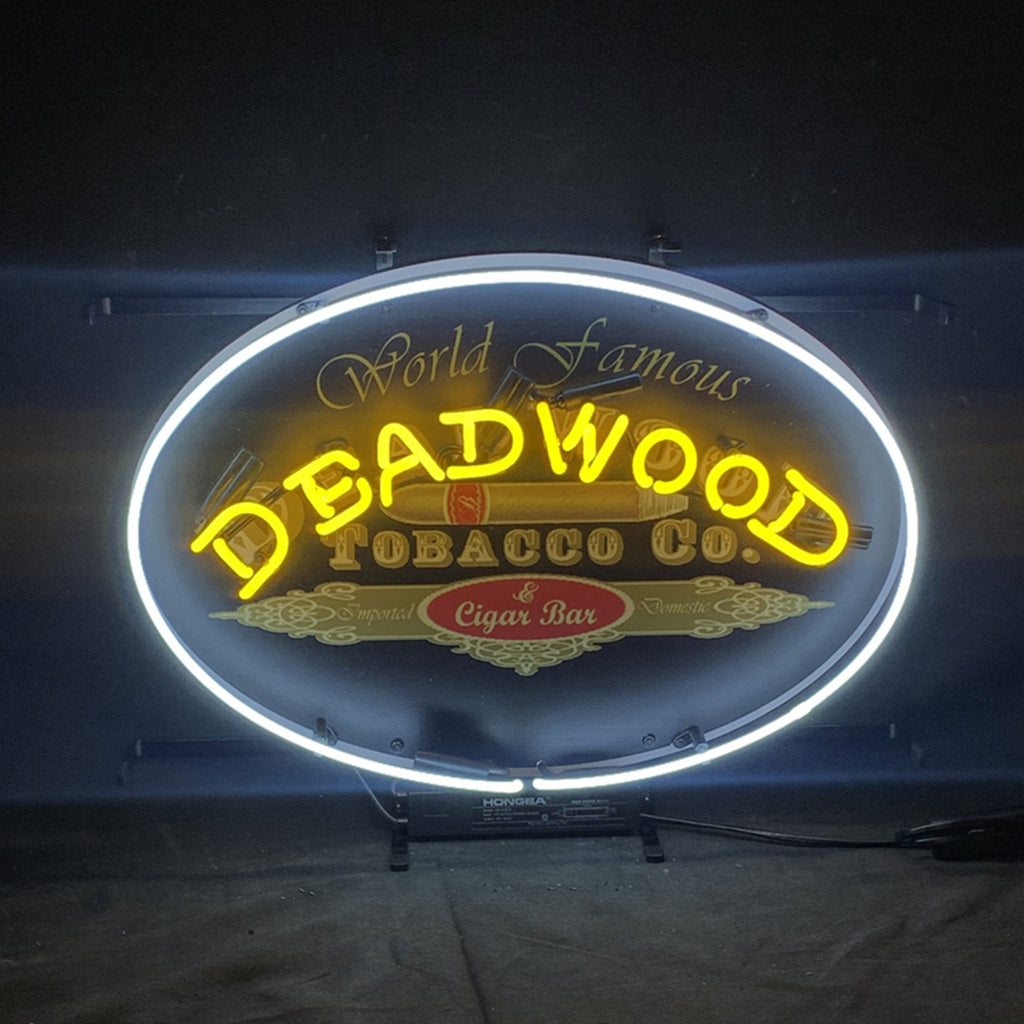 World Famous Deadwood Tobacco_Co. Cigar Neon Light Sign illuminated indoors
