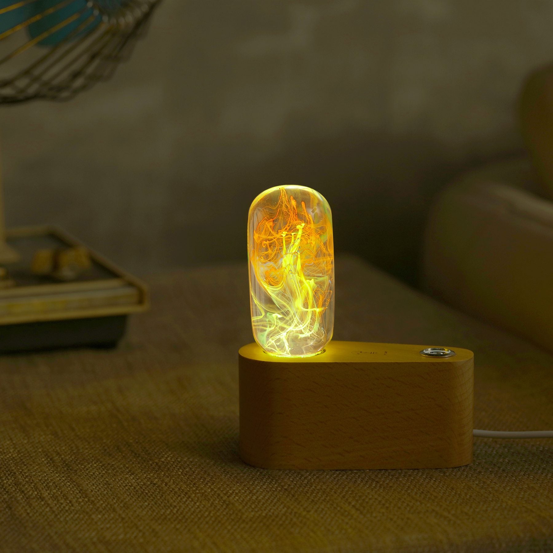 EP Light 4-Pack Resin LED Lights Bundle showing handcrafted resin bulbs and resin table lamp