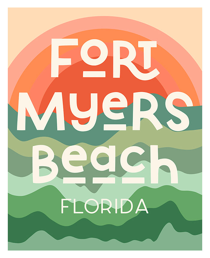 Destination: Fort Myers Beach modern art print by Alicia Bock, shown framed and unframed