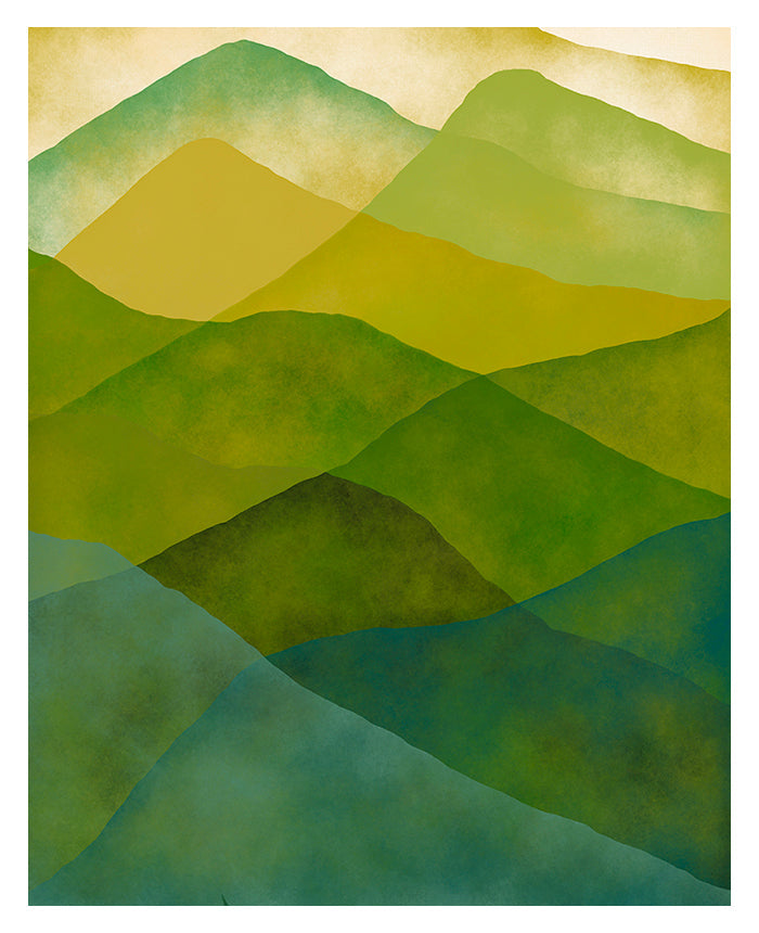 Abstract watercolor mountain landscape print in muted earth tones