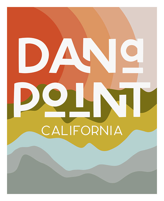 Destination: Dana Point, California modern art print showing typography with coastal theme in black text on white background