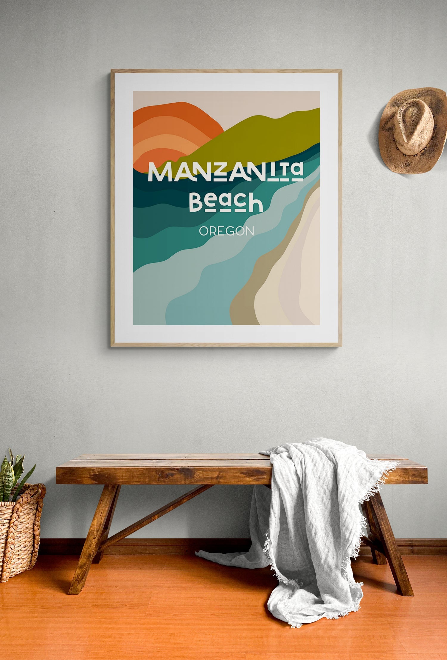 Destination: Manzanita Beach, Oregon - Modern Typography Art Print