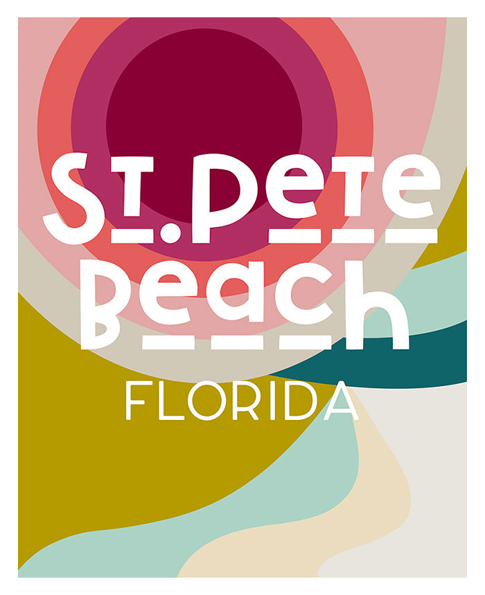 Framed and unframed prints of Destination: St. Pete Beach by Alicia Bock hanging in an interior