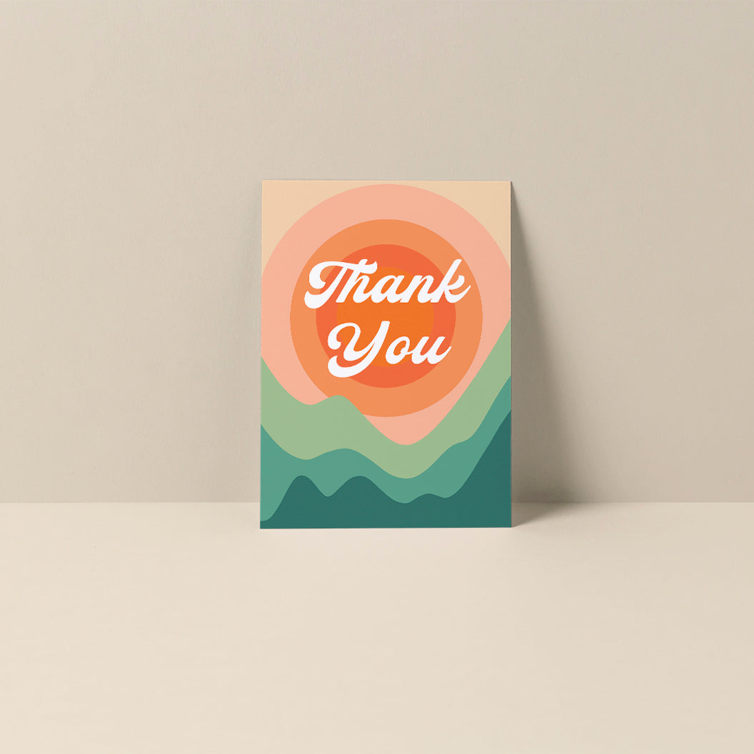 Thank You (Sunshine) blank note card showing orange sun illustration and text on white matte card