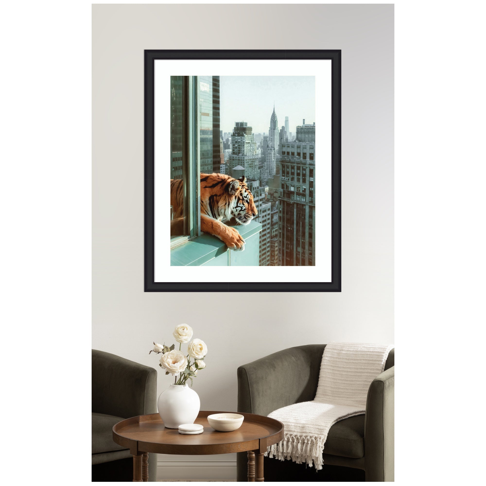Framed Art Urban Tiger Overlooking Manhattan by Michael Schauer