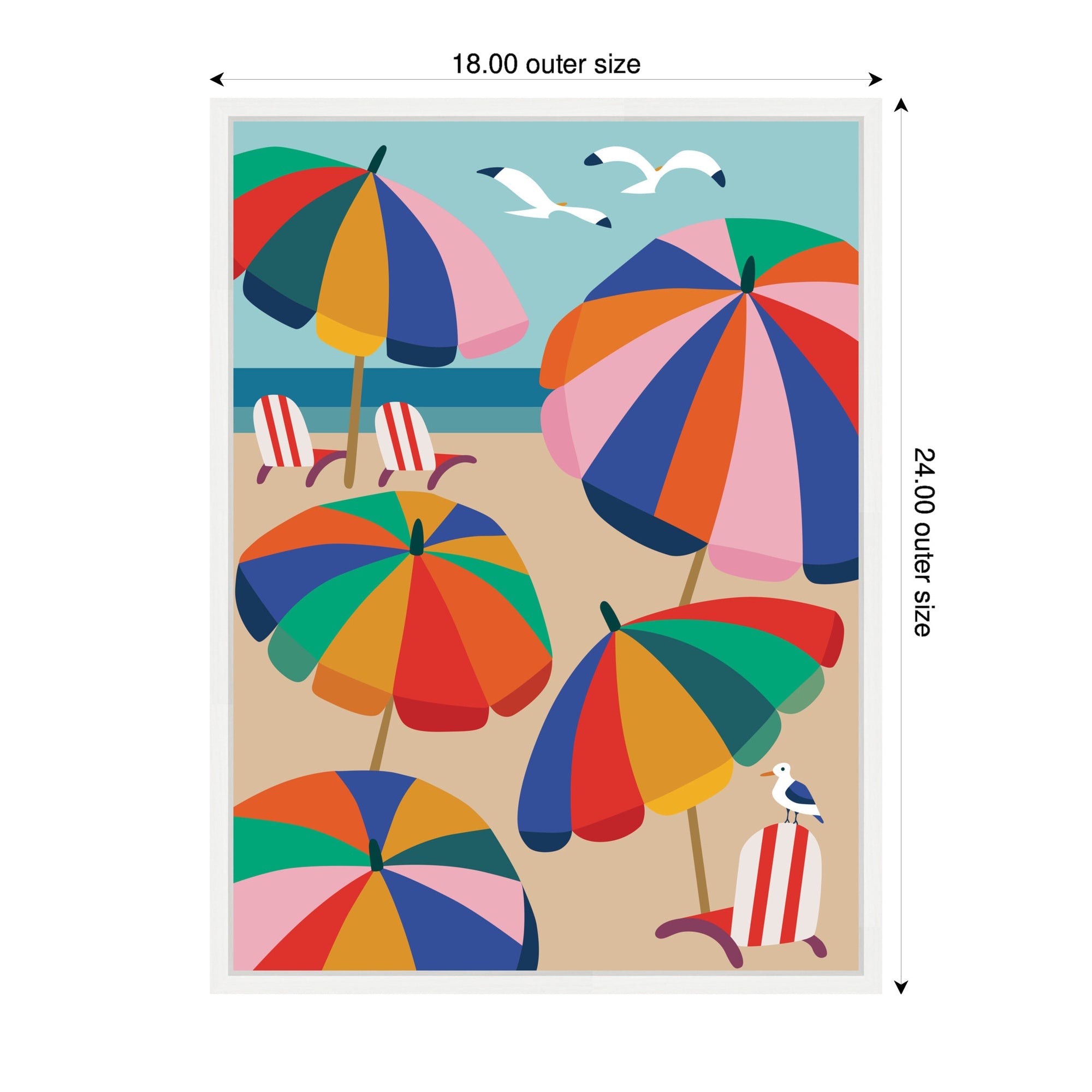 Coastal Beach Umbrellas by Rachel Lee Framed Canvas Wall Art Print