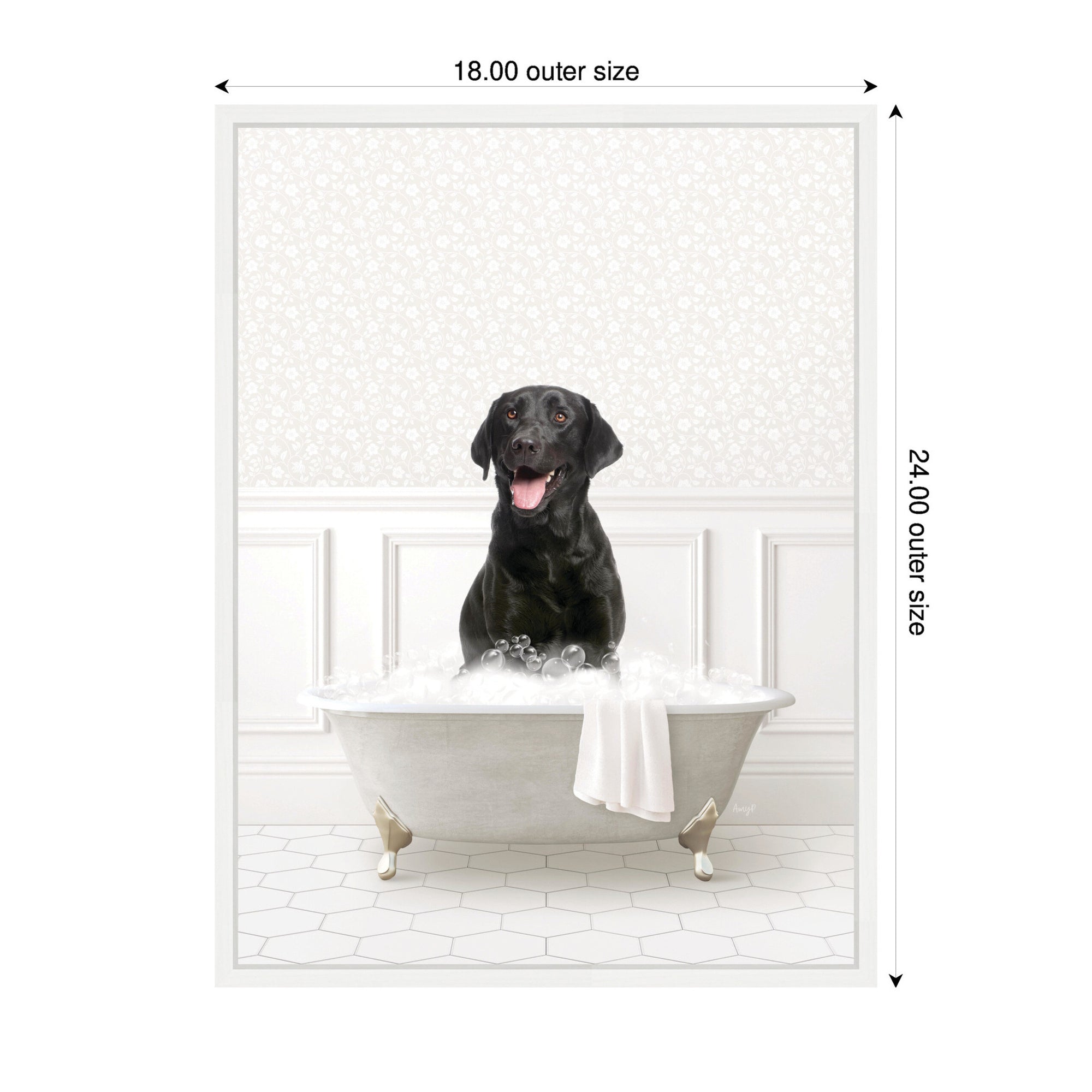 Sylvie Black Lab in White Bathtub Framed Canvas by Amy Peterson