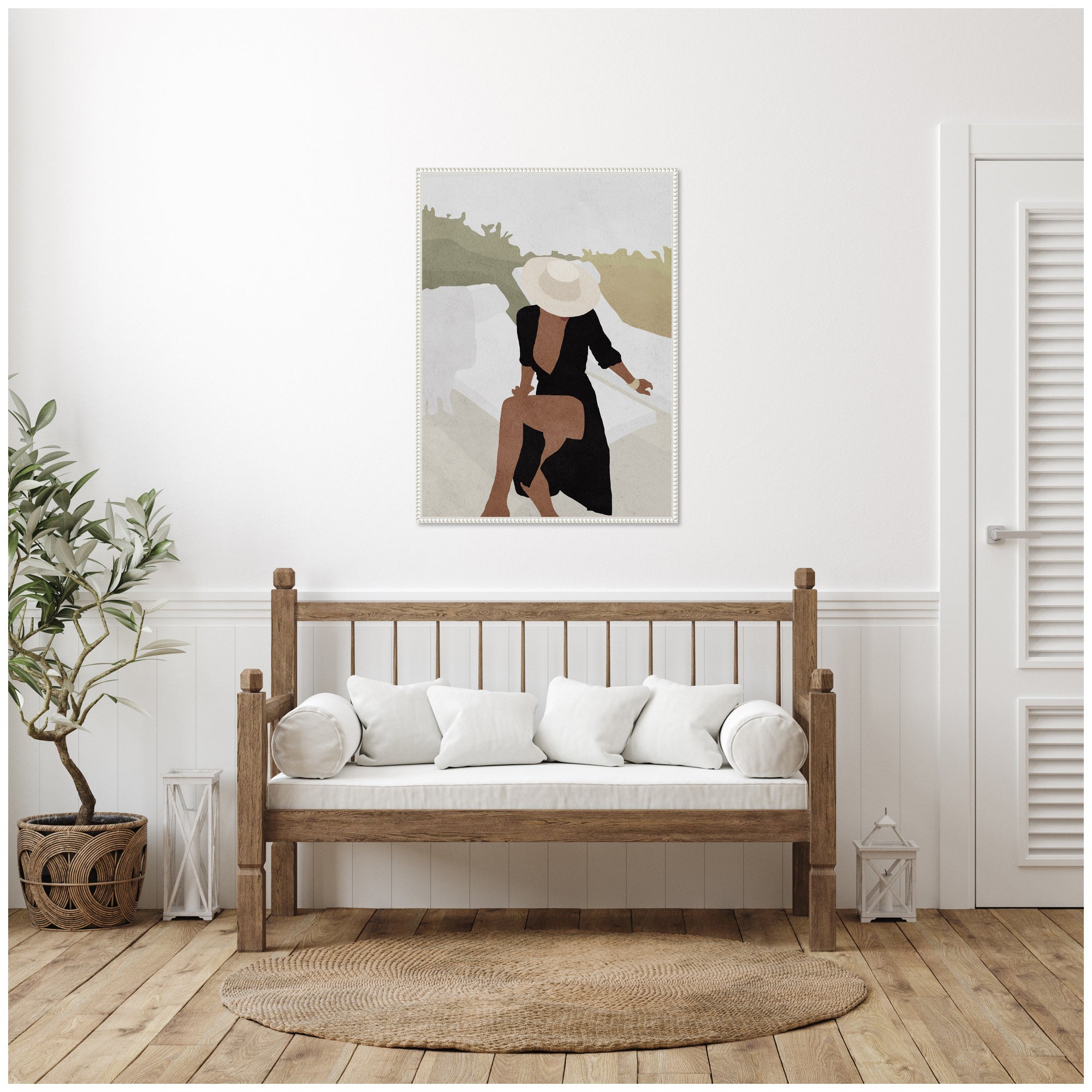 Sylvie Elegant Woman in Hat Framed Canvas by July Art Prints