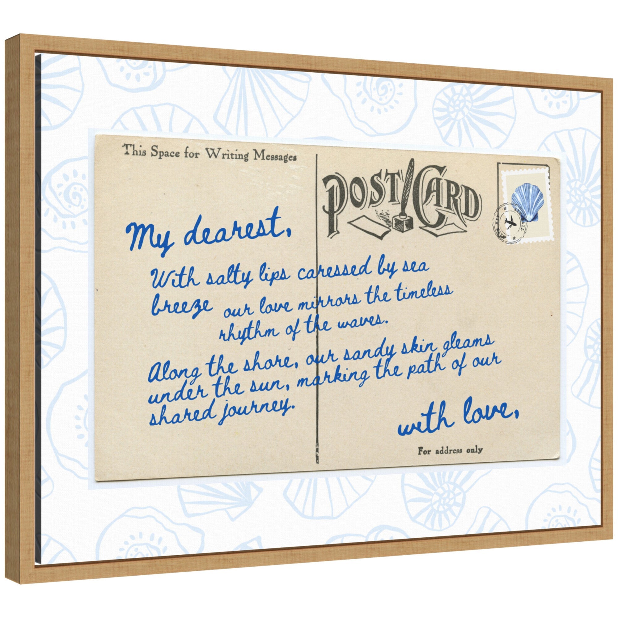 Sylvie Beach Love Letter Blue Framed Canvas by Honey Island Studio