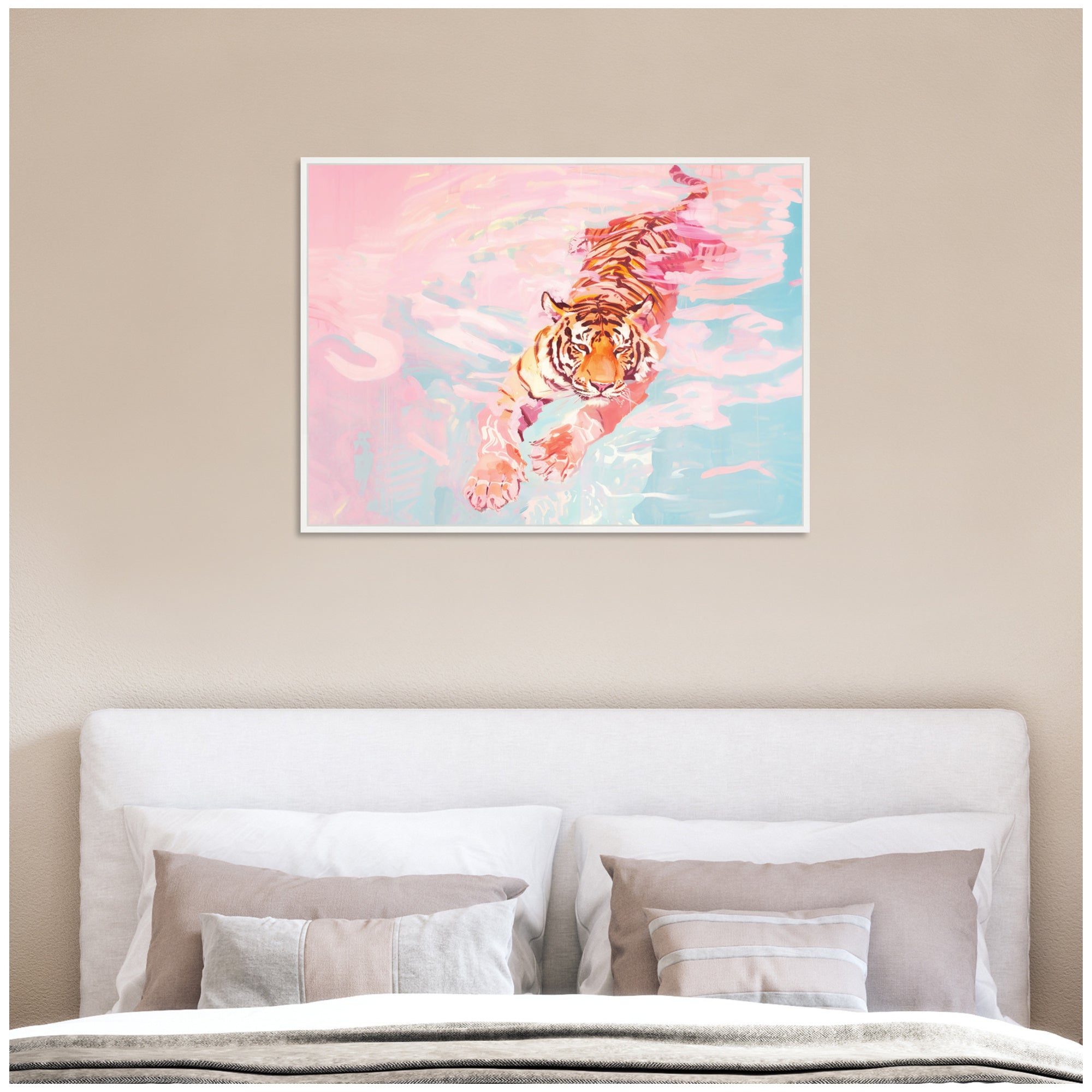 Sylvie Tiger Swim Vibrant Dopamine Landscape Framed Canvas by Honey Island Studio
