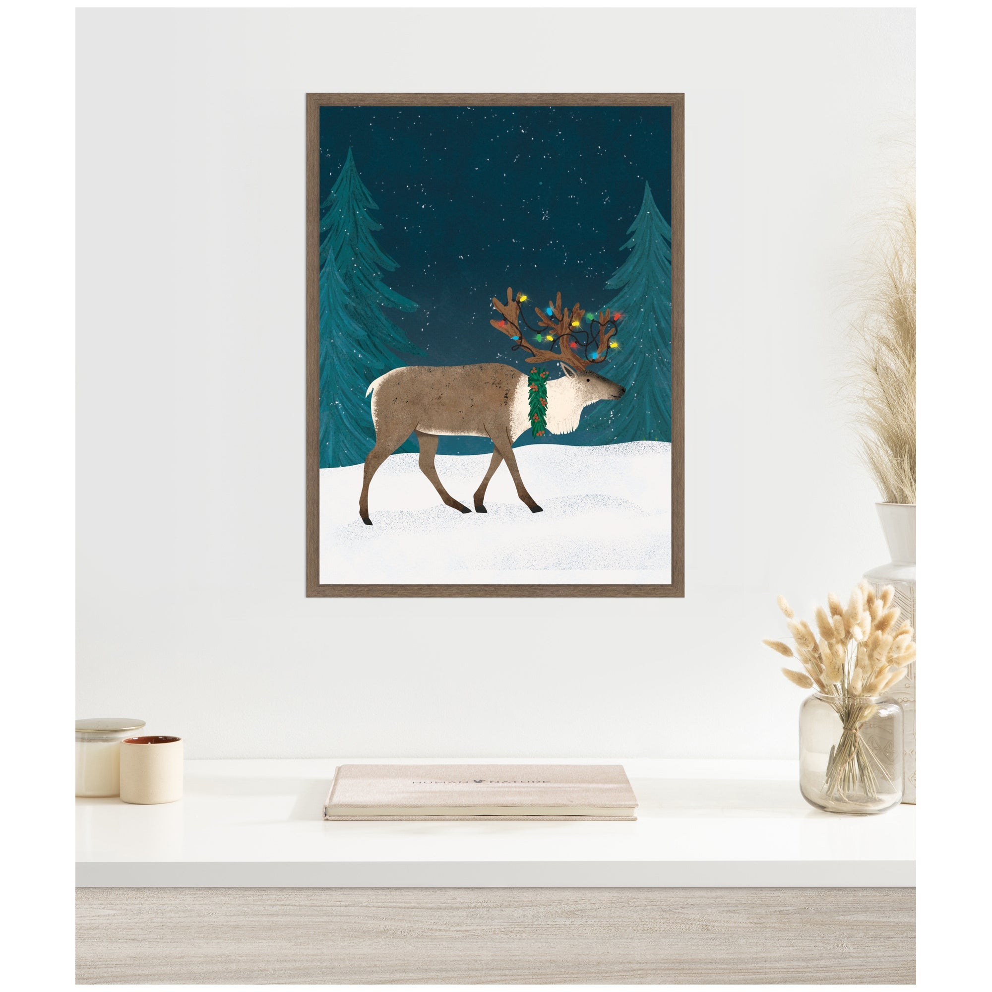 Sylvie Framed Canvas Christmas Caribou by Tania Garcia