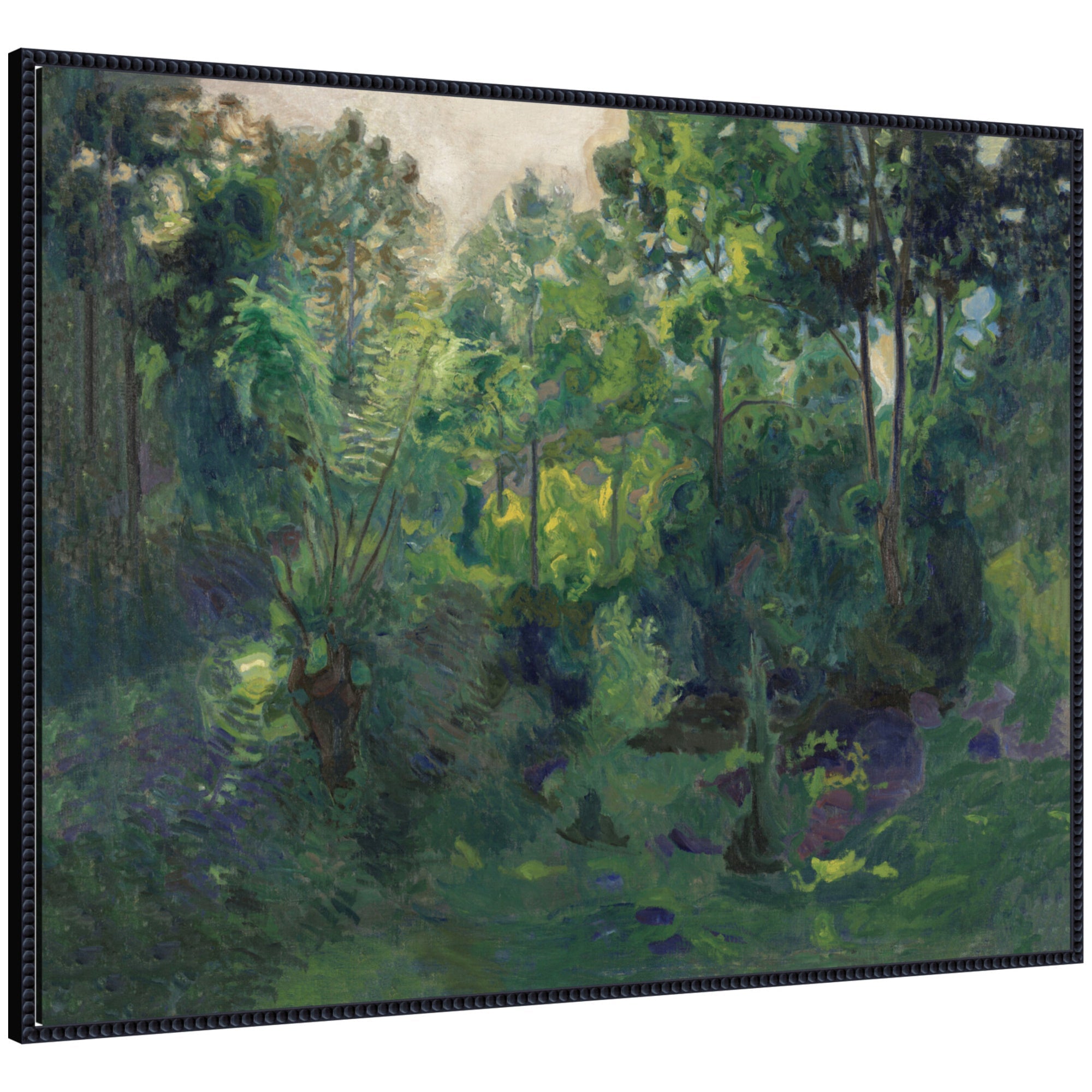 Framed canvas wall art print titled Wooded Landscape 1900 by Thorvald Erichsen, with black beaded frame.