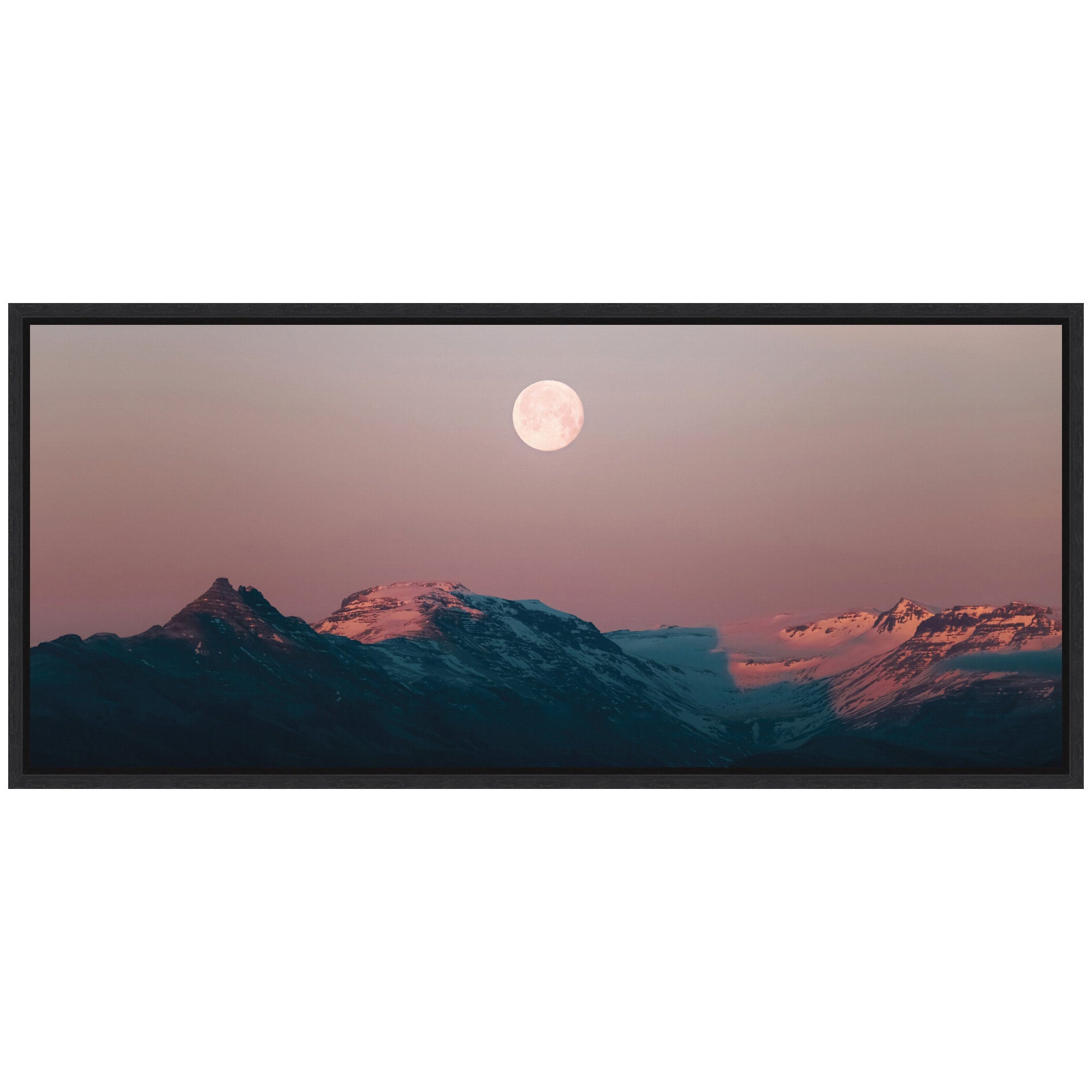 Sylvie Panoramic Pastel Moonrise over Icelandic Mountains Framed Canvas by Michael Schauer