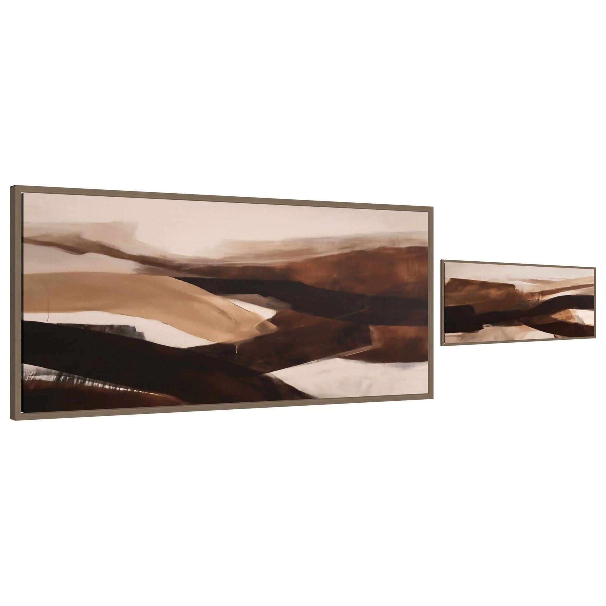 Pathways 2 Piece Framed Canvas Wall Art Set by Amy Lighthall featuring abstract shapes and muted earthy tones in Sylvie frames