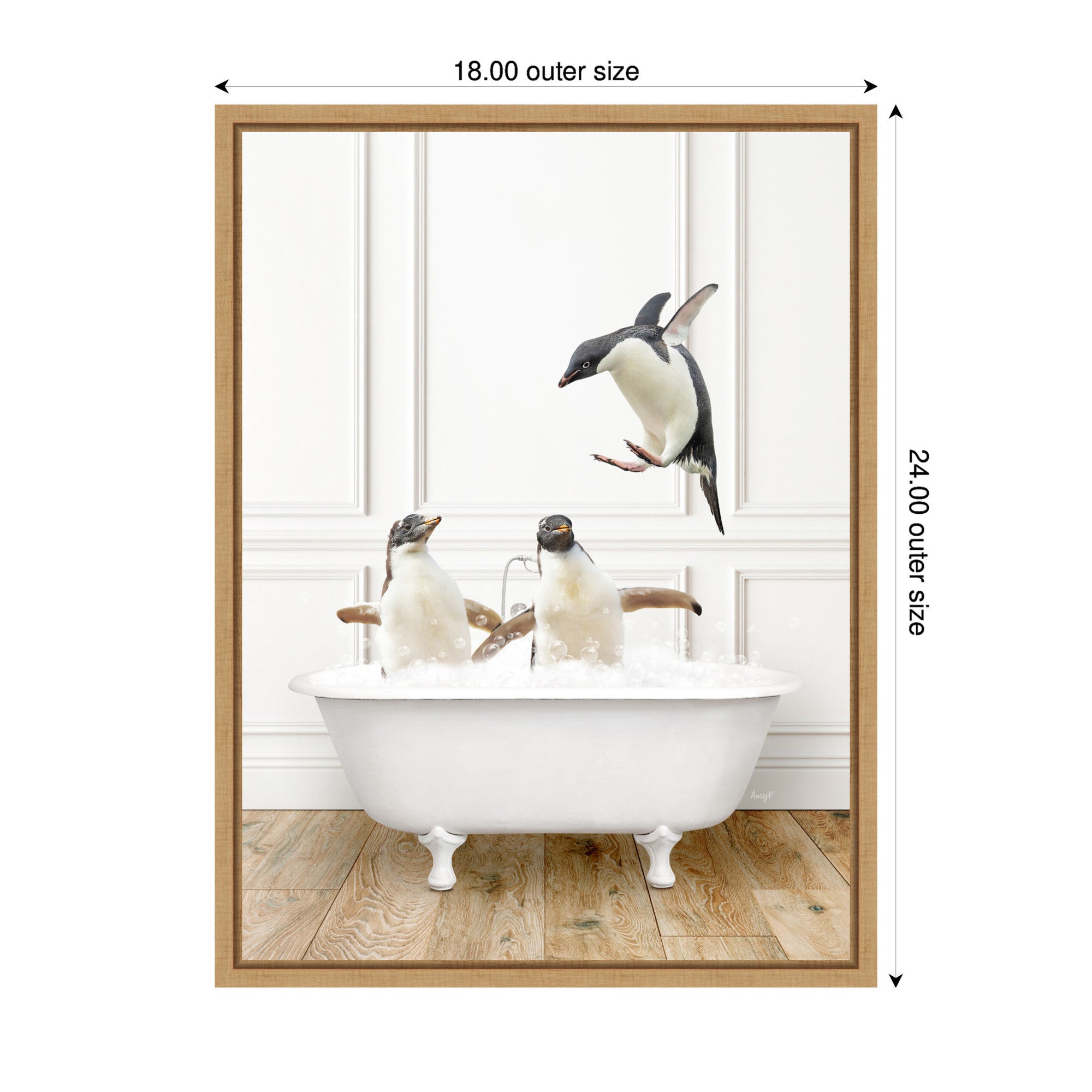 Sylvie Penguins in Traditional Vintage Bathtub Framed Canvas by Amy Peterson