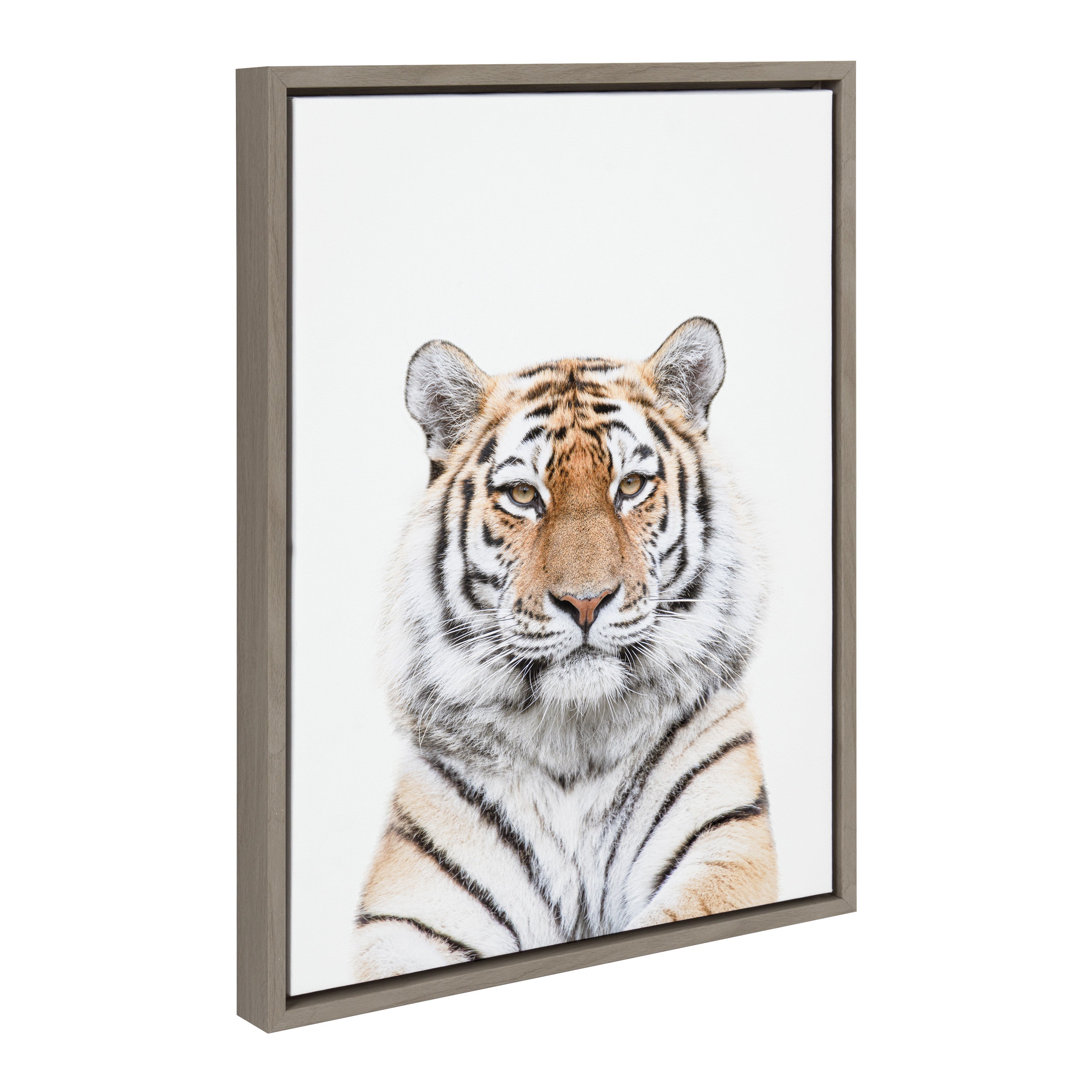 Sylvie Tiger Portrait framed canvas art showing a tiger's expressive face in soft tones