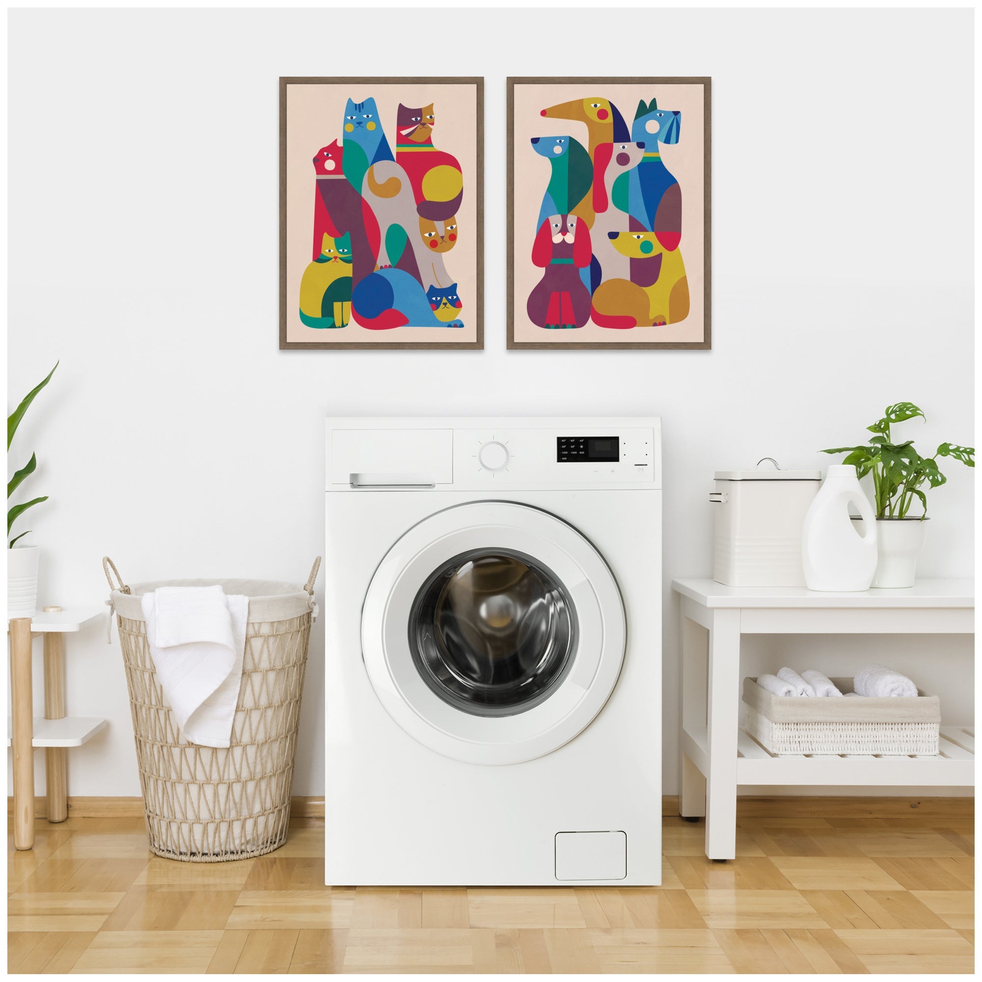 Retro Cats & Dogs 2 Piece Framed Canvas Wall Art Set by Rachel Lee