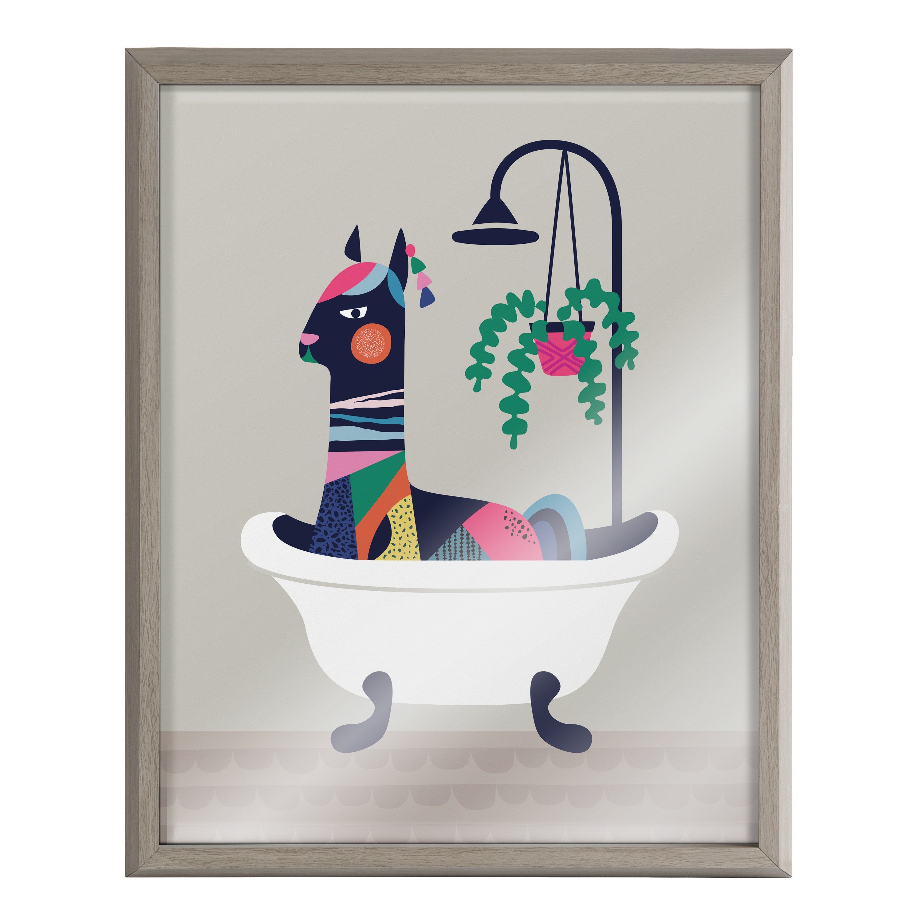 Blake Mid Century Modern Llama in the Tub Framed Printed Glass by kateandlaurel - product image 2 for Resin Society