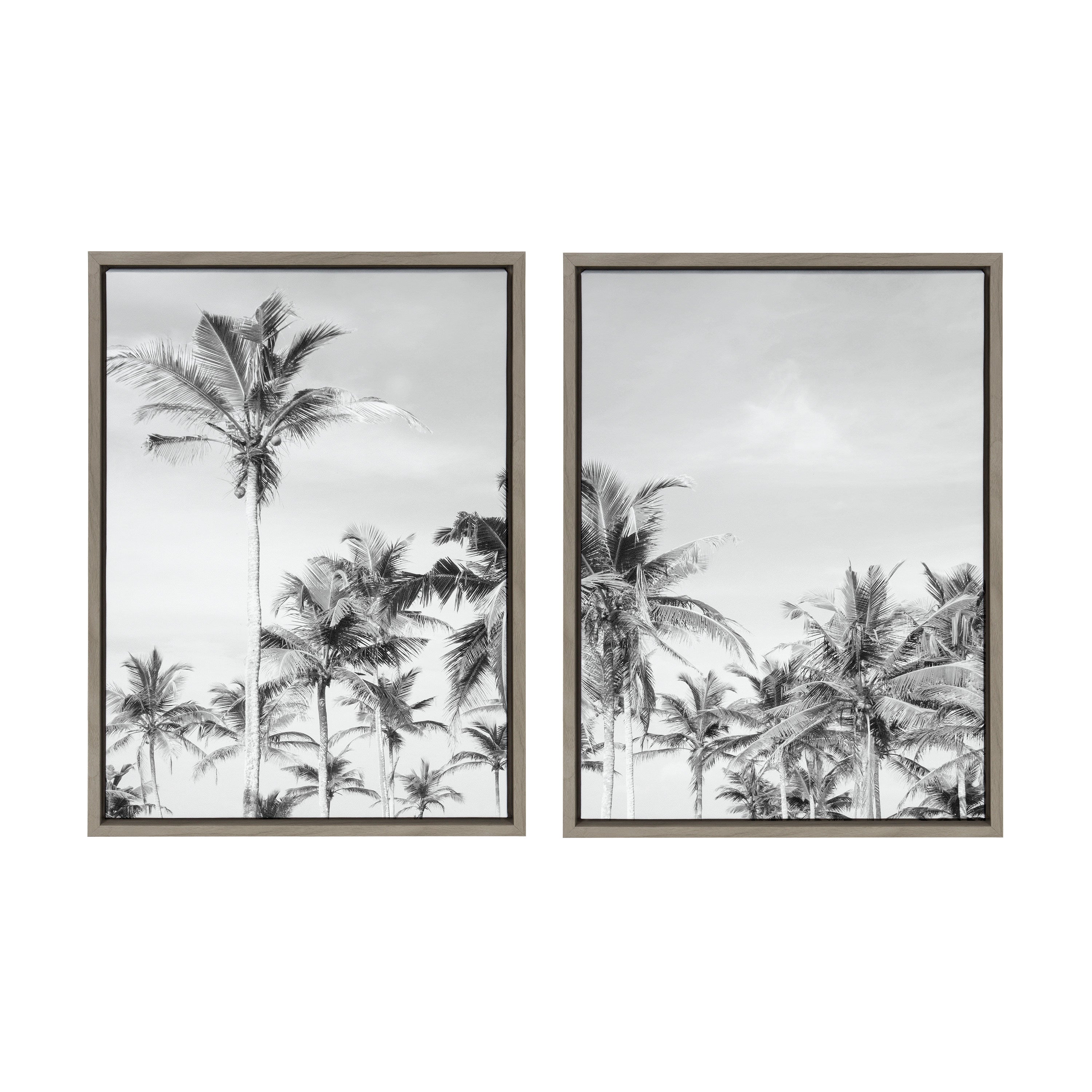 Sylvie Coastal Coconut Palm Tree Beach BW Framed Canvas Set by The