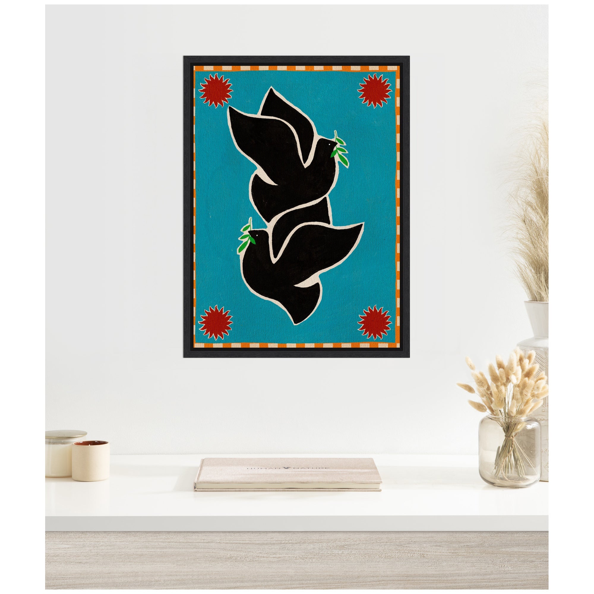 Sylvie Lush Duo 4 Birds Framed Canvas by Shatha Al Dafai
