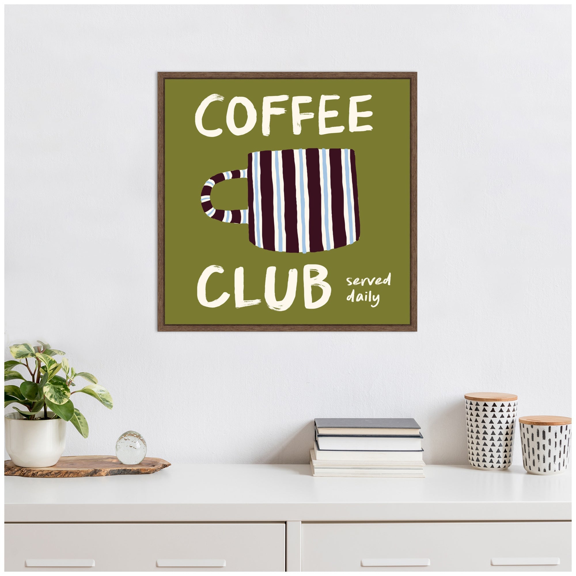Coffee Club Kitchen Sage Green by Lucky Guava Framed Canvas Wall Art Print