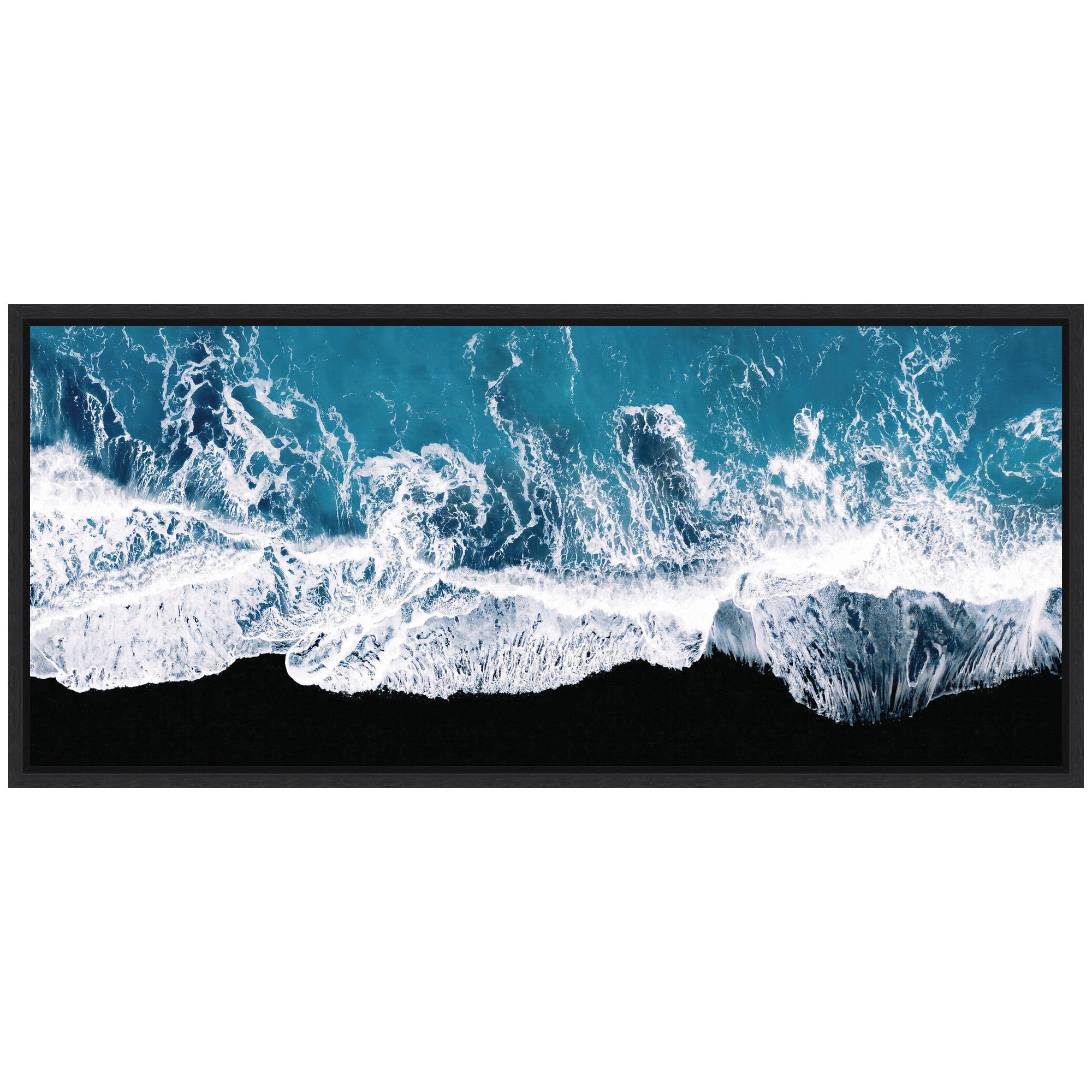 Sylvie Minimalist Ocean Waves on the Black Beach in Iceland Framed Canvas by Michael Schauer