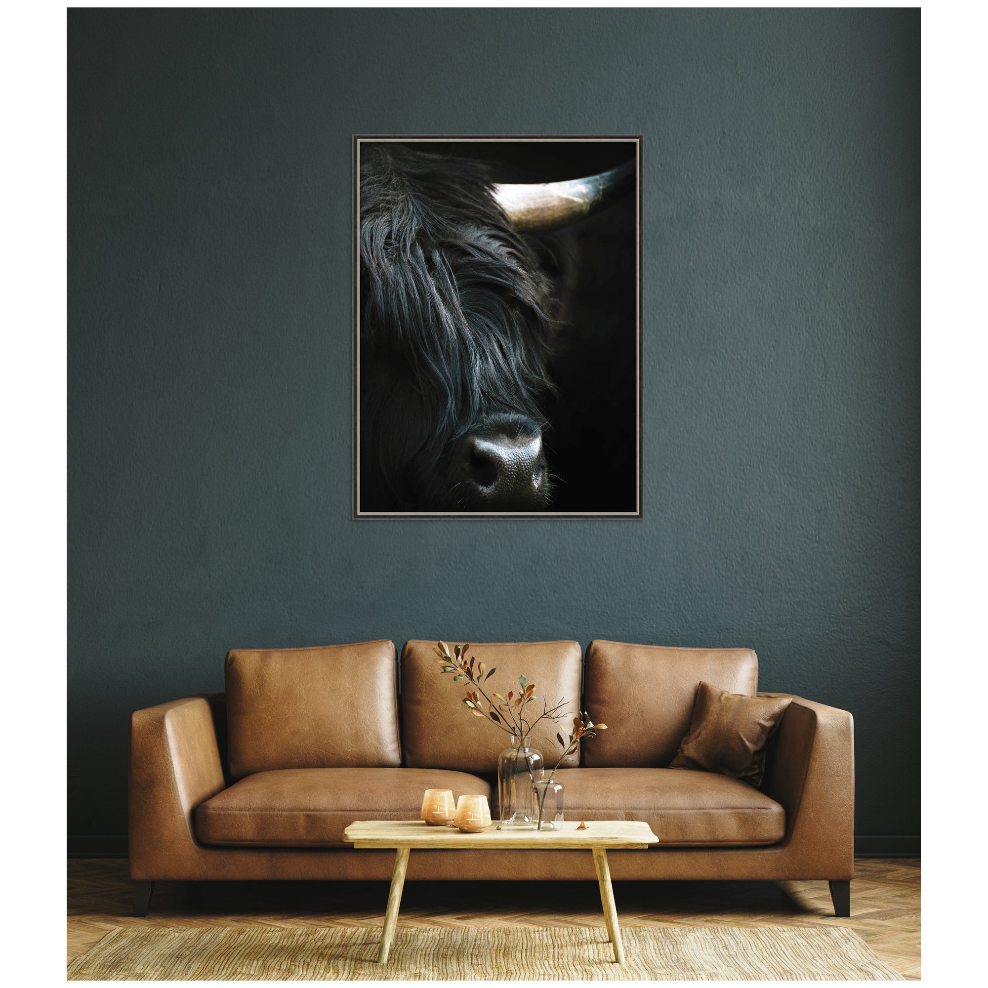 Minimalist Black Highland Cow Close by Michael Schauer Framed Wall Art Print
