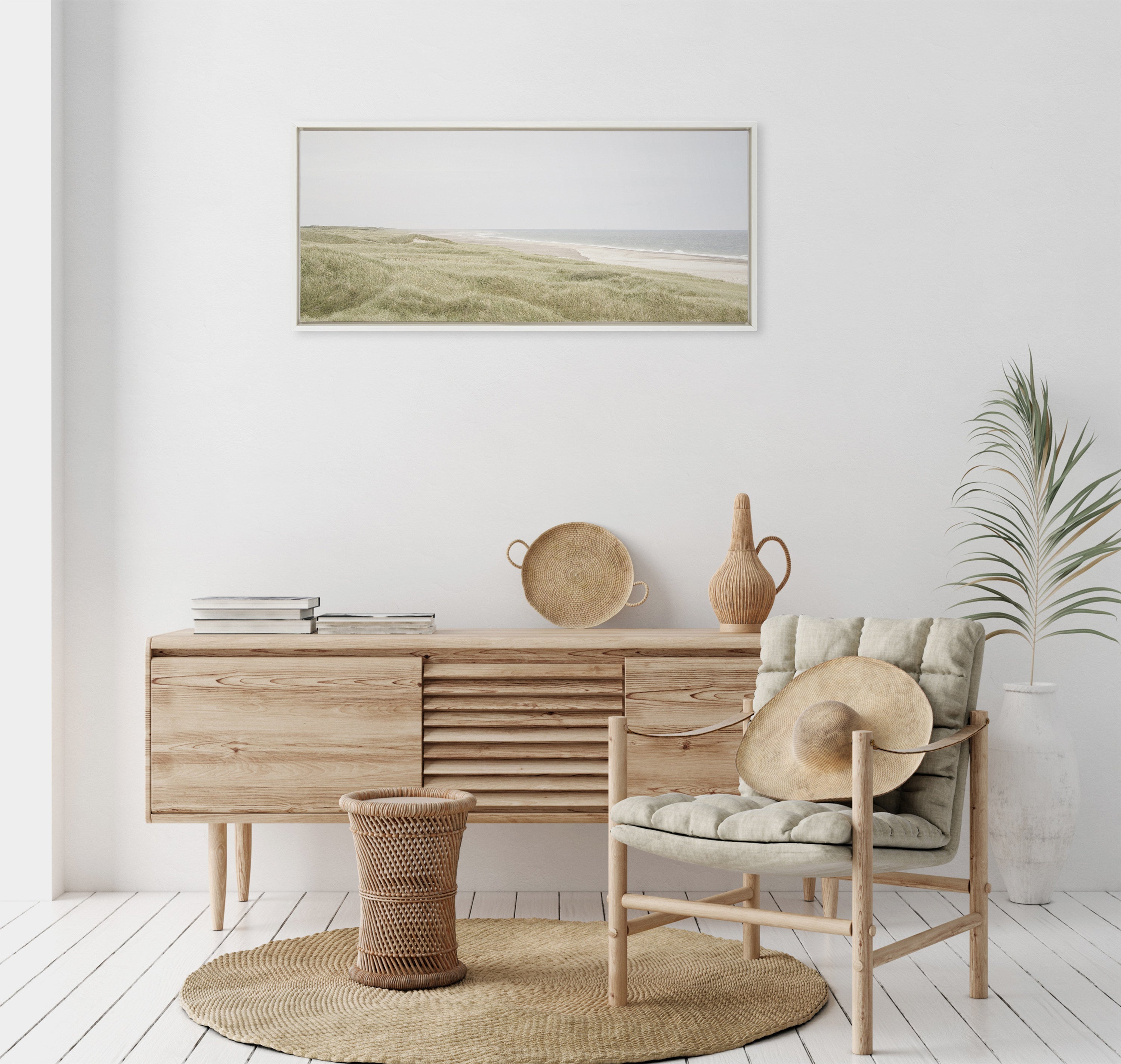 Sylvie Peaceful and Serene Coastal Landscape Framed Canvas by The Creative Bunch Studio