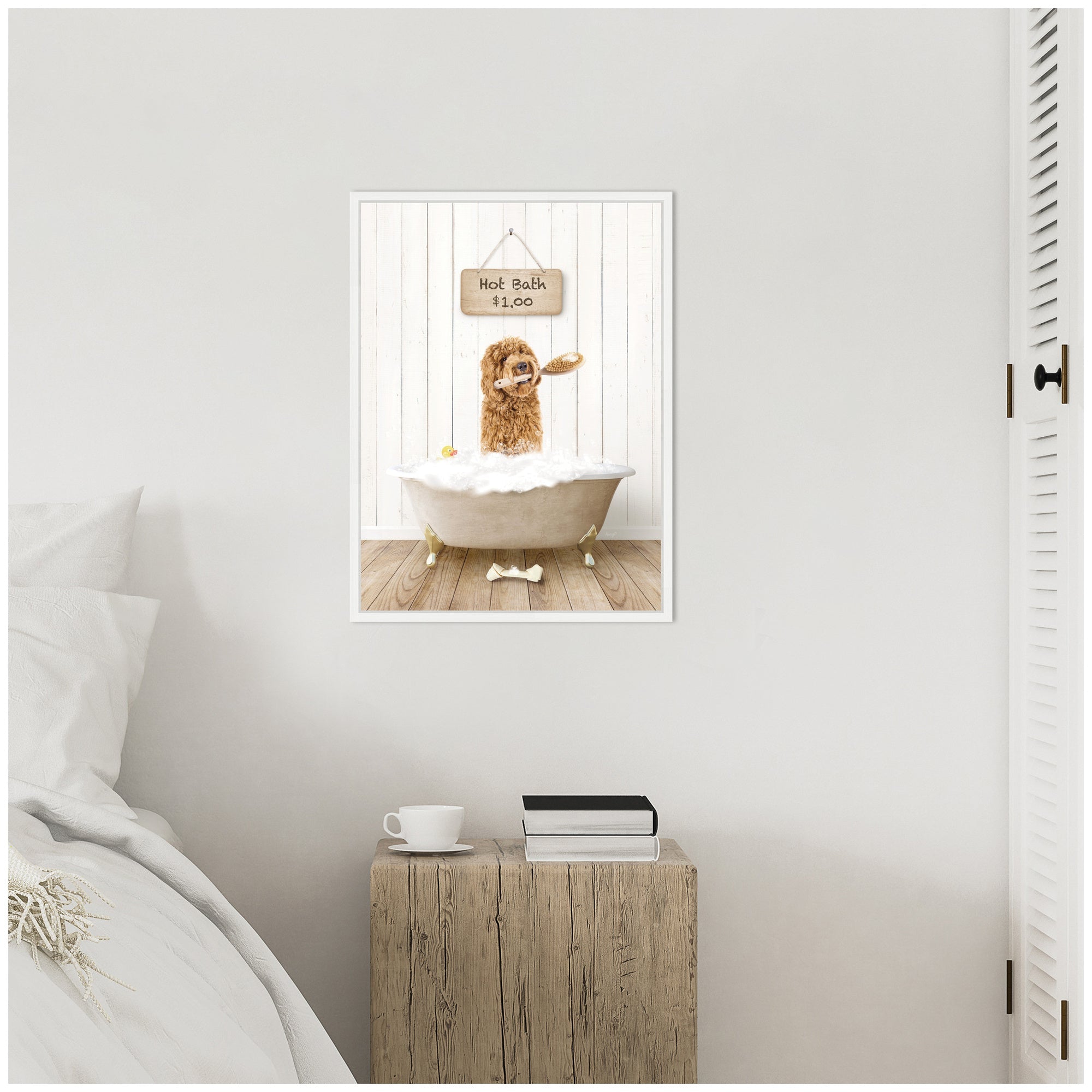 Sylvie Golden Labradoodle in Hot Bath Framed Canvas by Amy Peterson