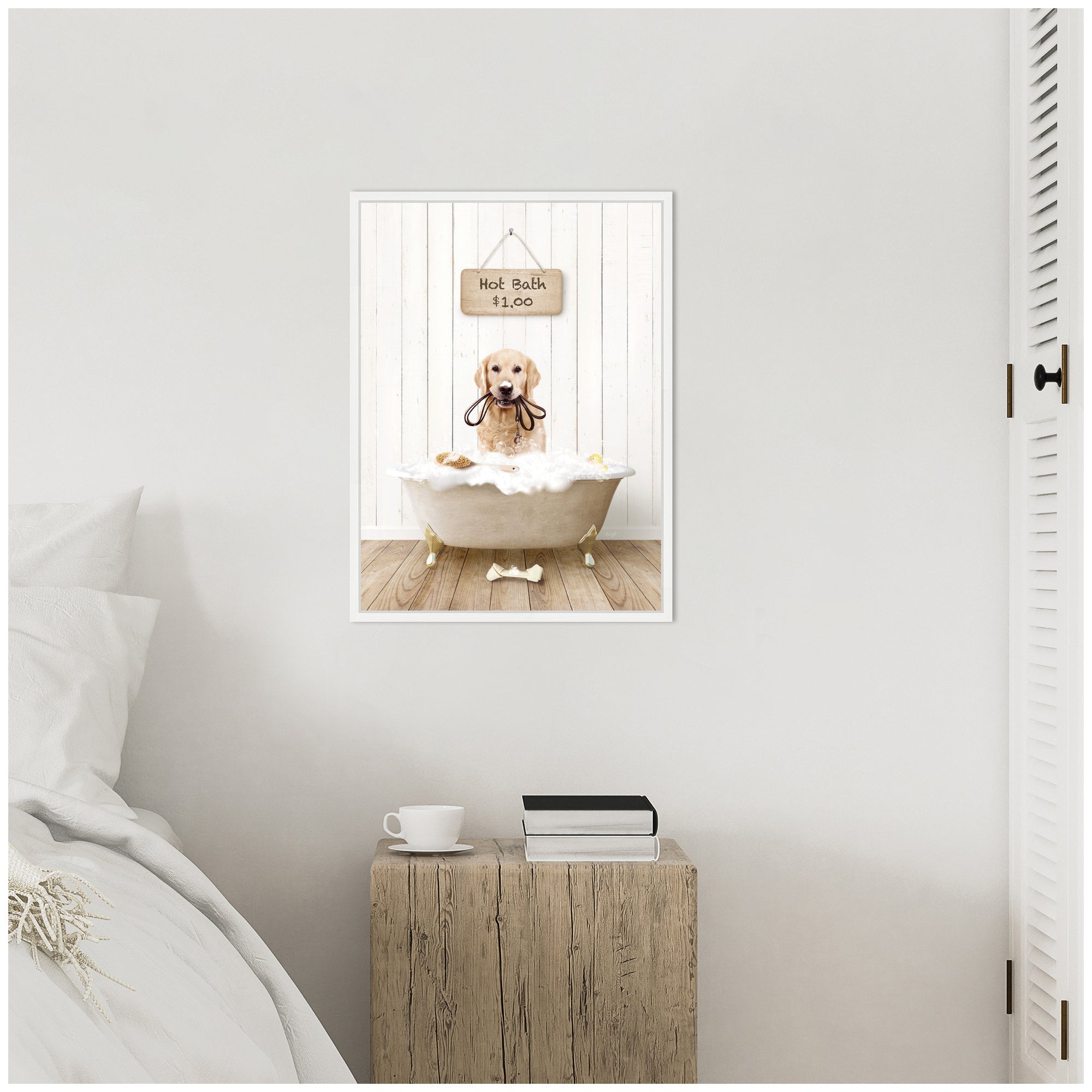 Sylvie Golden Retriever in Hot Bath Framed Canvas by Amy Peterson