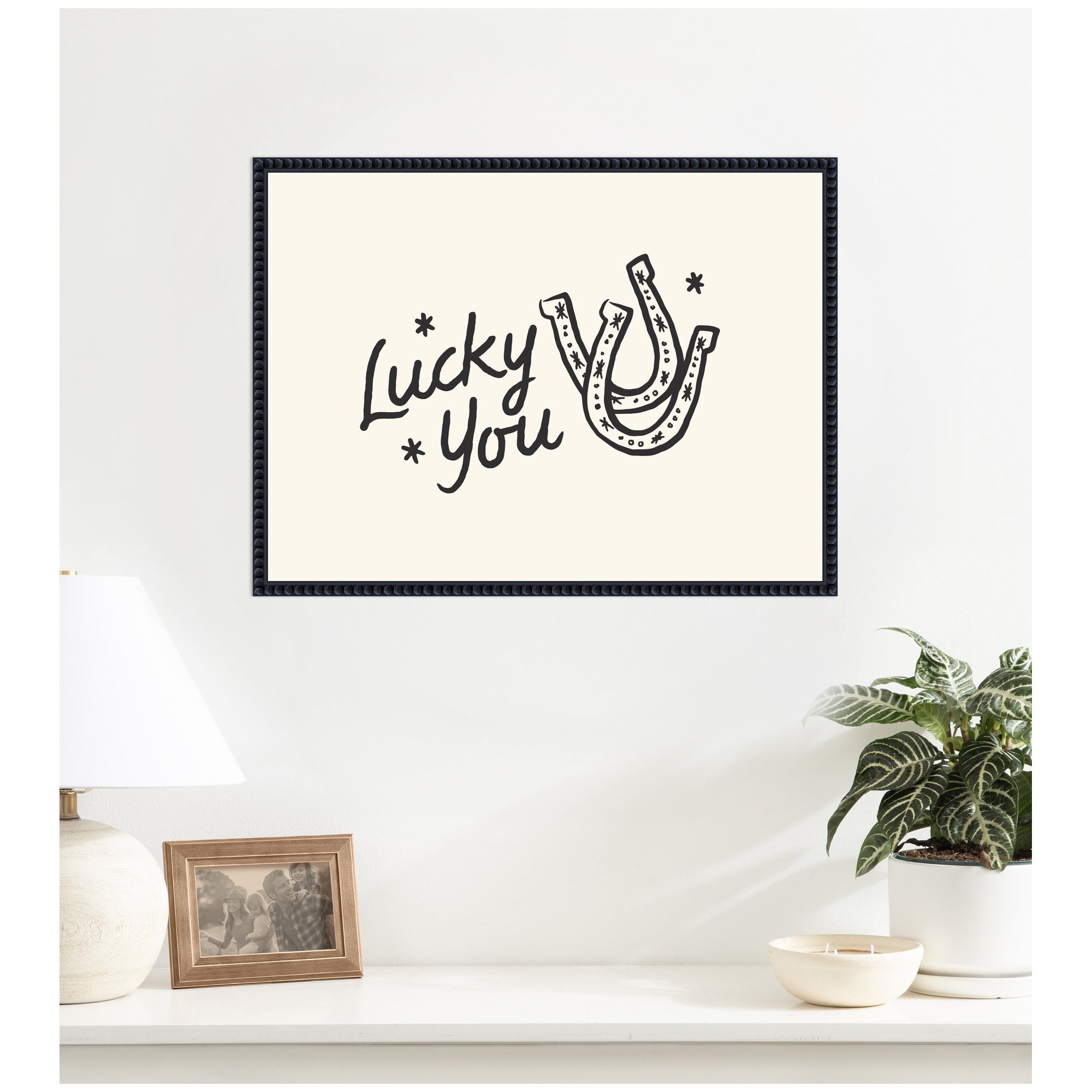 Lucky You Horseshoe Hand Drawn by Lucky Guava Framed Canvas Wall Art Print