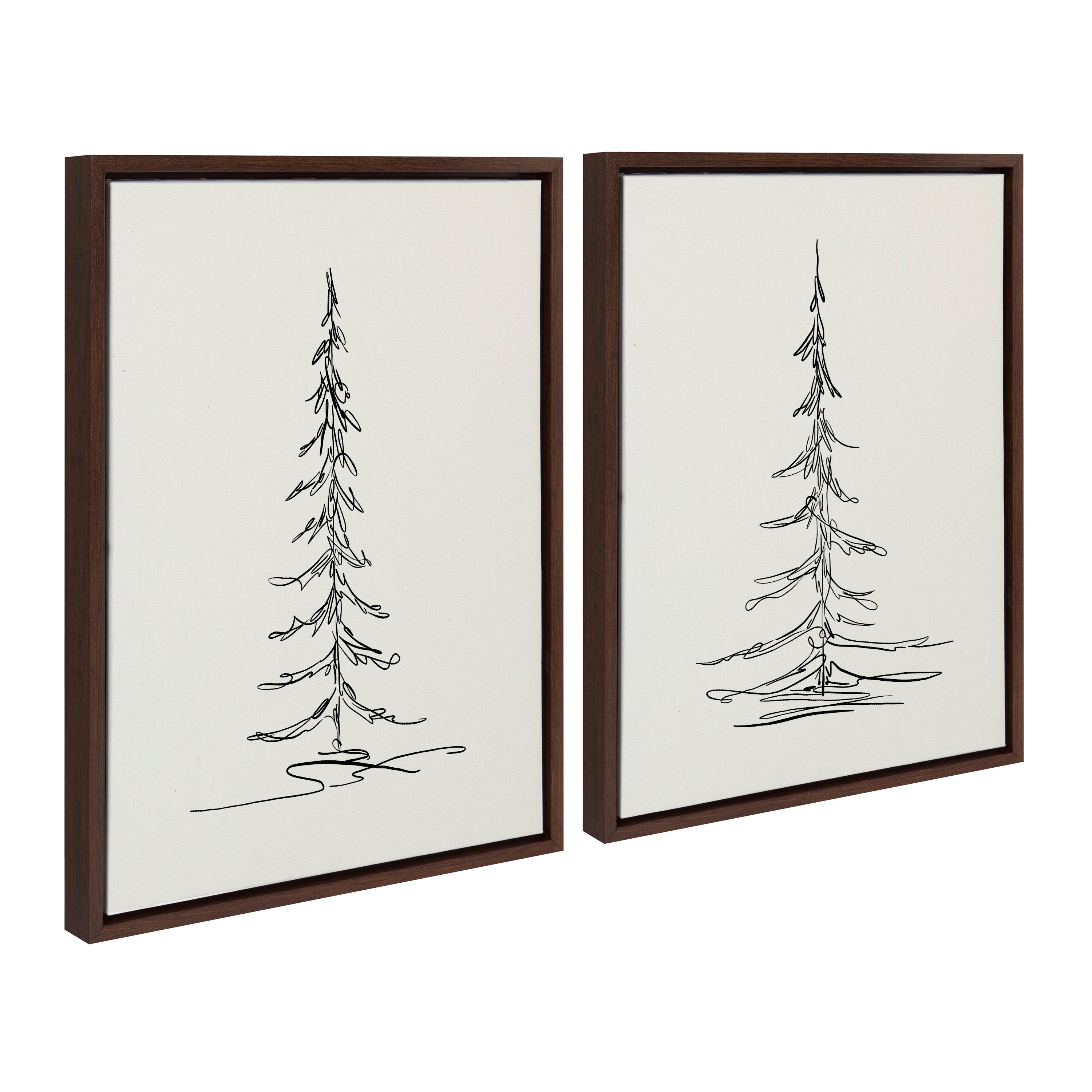 Sylvie Minimalist Evergreen Trees Sketch Framed Canvas Art Set by The Creative Bunch Studio