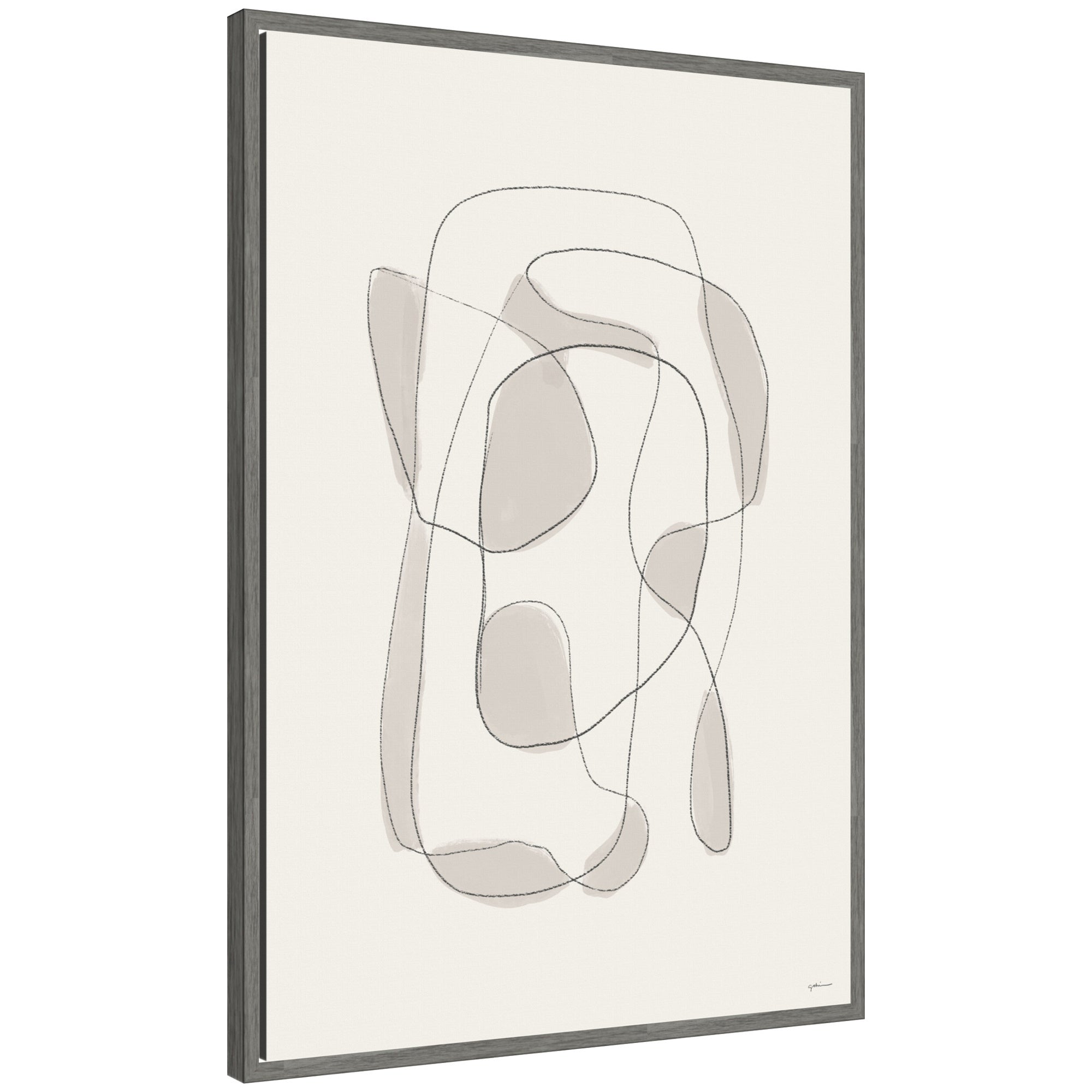 Minimalist Lines by Gabrielly Guedes framed canvas wall art print with gray abstract linear design