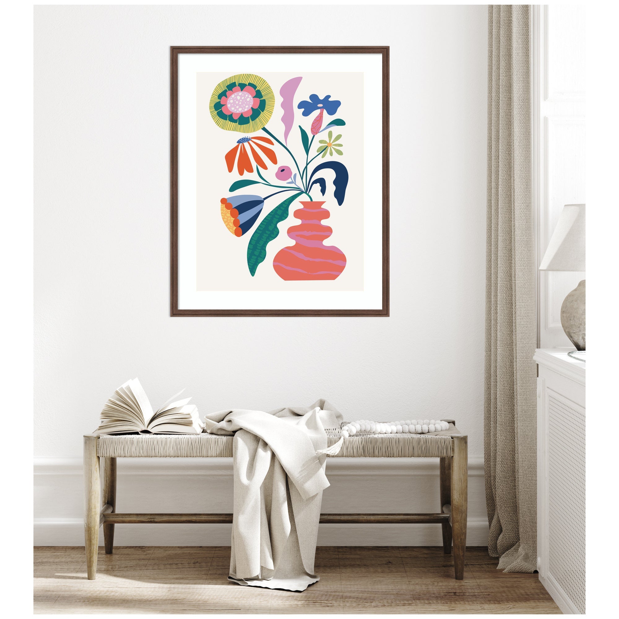 Framed Art Retro Whimsical Floral vase by Rachel Lee