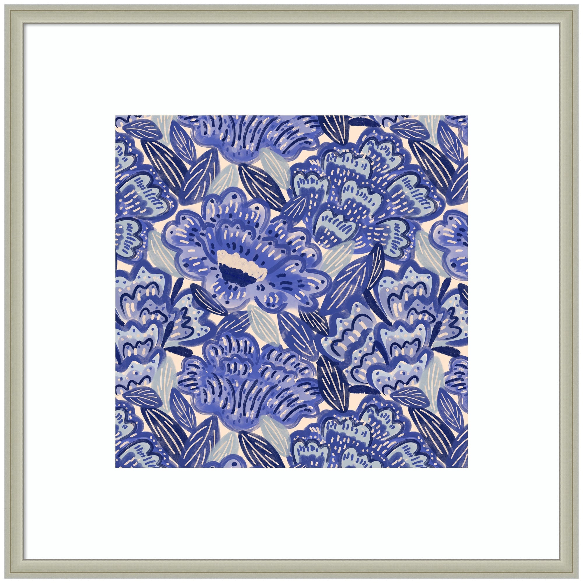 Framed Art Painted Flowers Blue by Carrie Cantwell